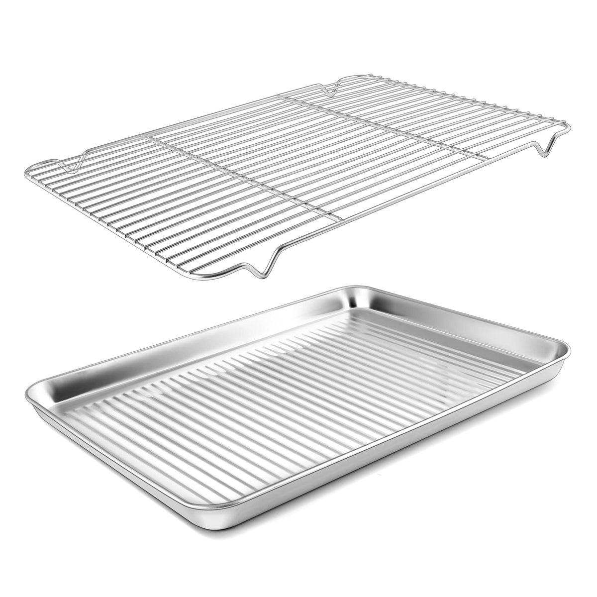 Herogo Baking Pan Sheet With Cooling Rack Set For Oven, 18 X 13 X 1 Inch, Stainless Steel Fluted Bakeware Cookie Sheet Tray Non-