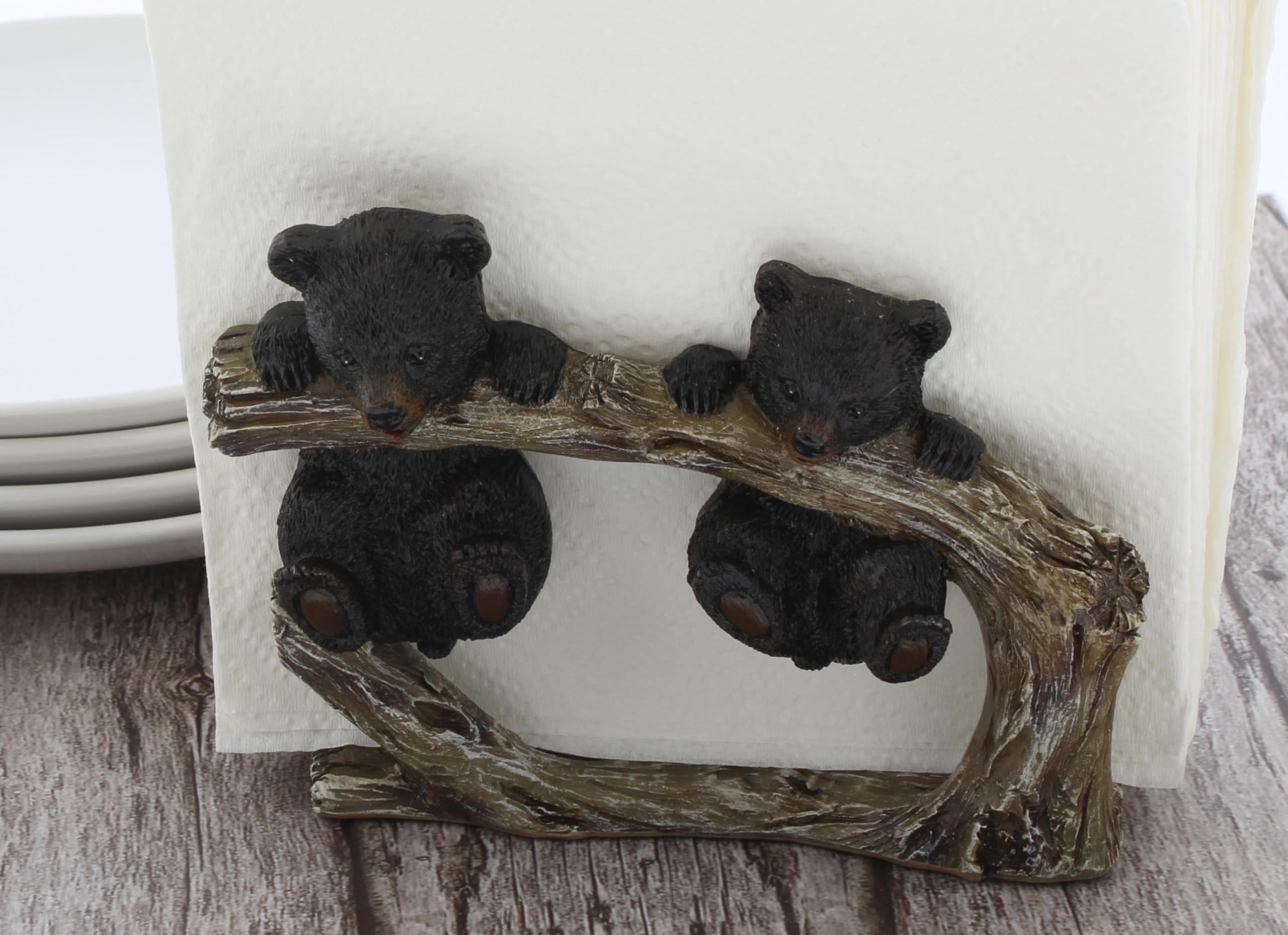 Rustic Black Bear Cubs Resin Napkin Holder For Cabin Or Lodge Decor Kitchens