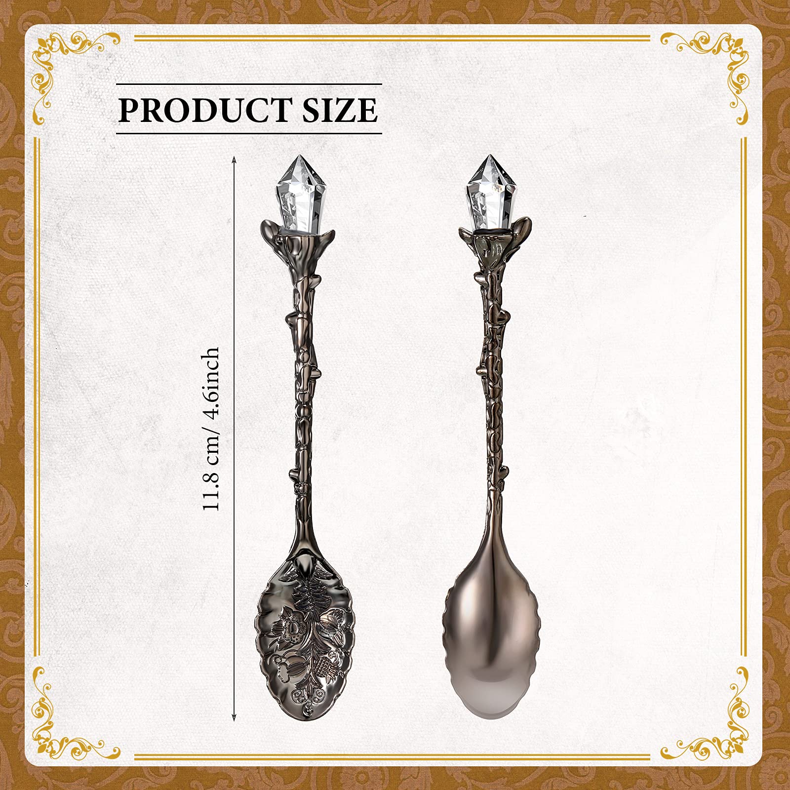 Retro Coffee Spoons Crystal Alloy Spoons Vintage Carved Coffee Spoon Decorative Dessert Ice Cream Spoons Set For Cafe Tableware
