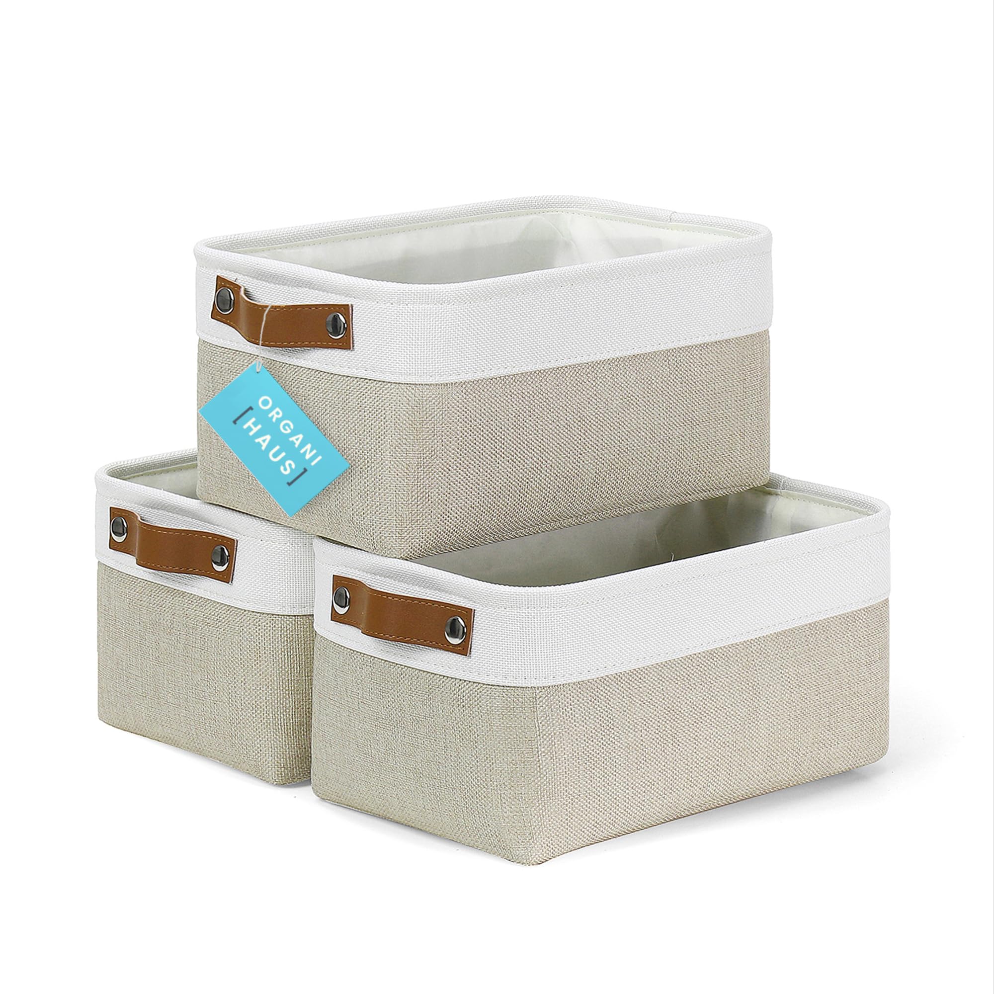 Organihaus Small Fabric Storage Baskets For Shelves 3 Pack | 12X8In Closet Storage Bins For Shelves | Cloth Baskets For Organizi