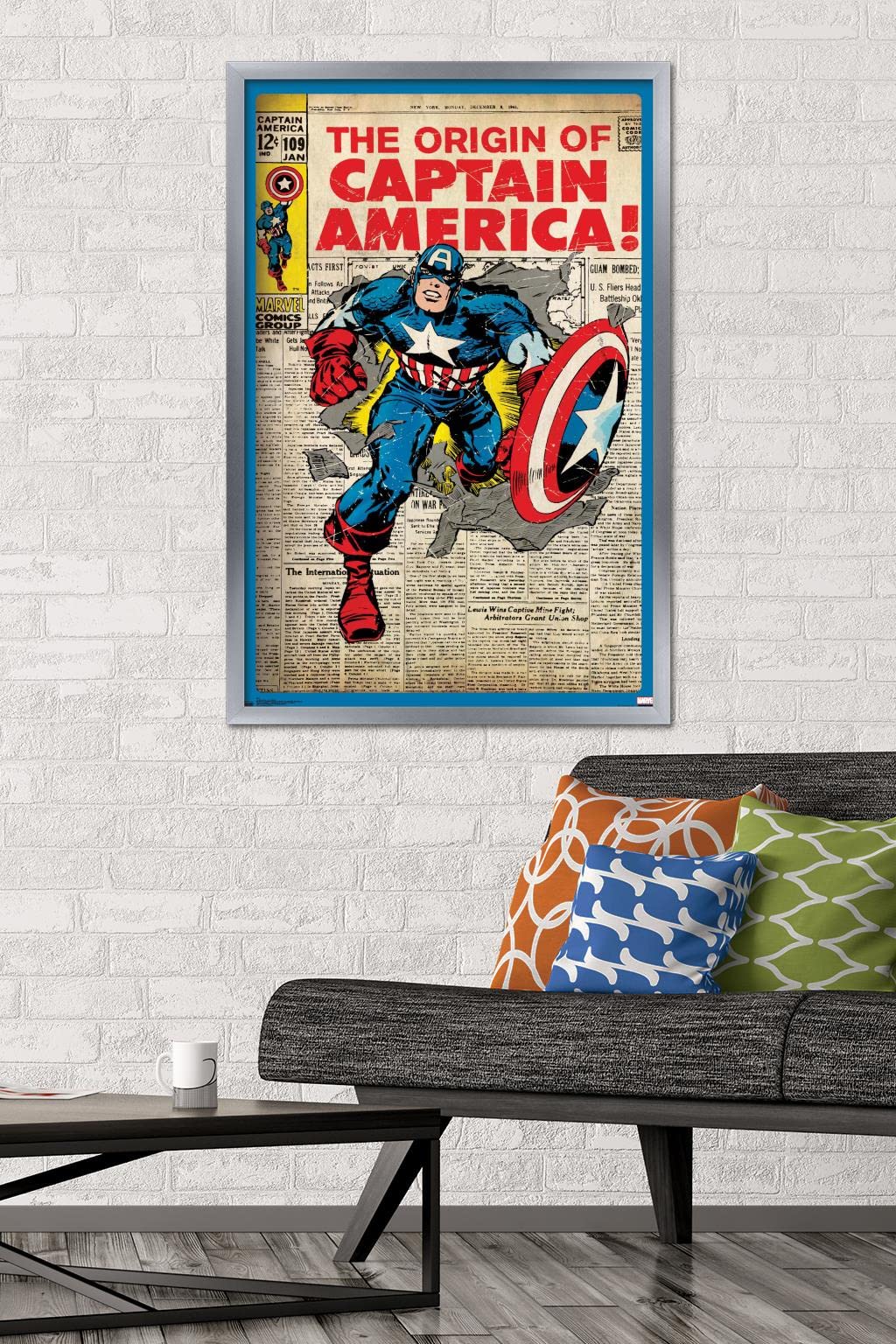 Trends International 24X36 Marvel Comics - Captain America - The Original Wall Poster, 24'' X 36'', Silver Framed Version