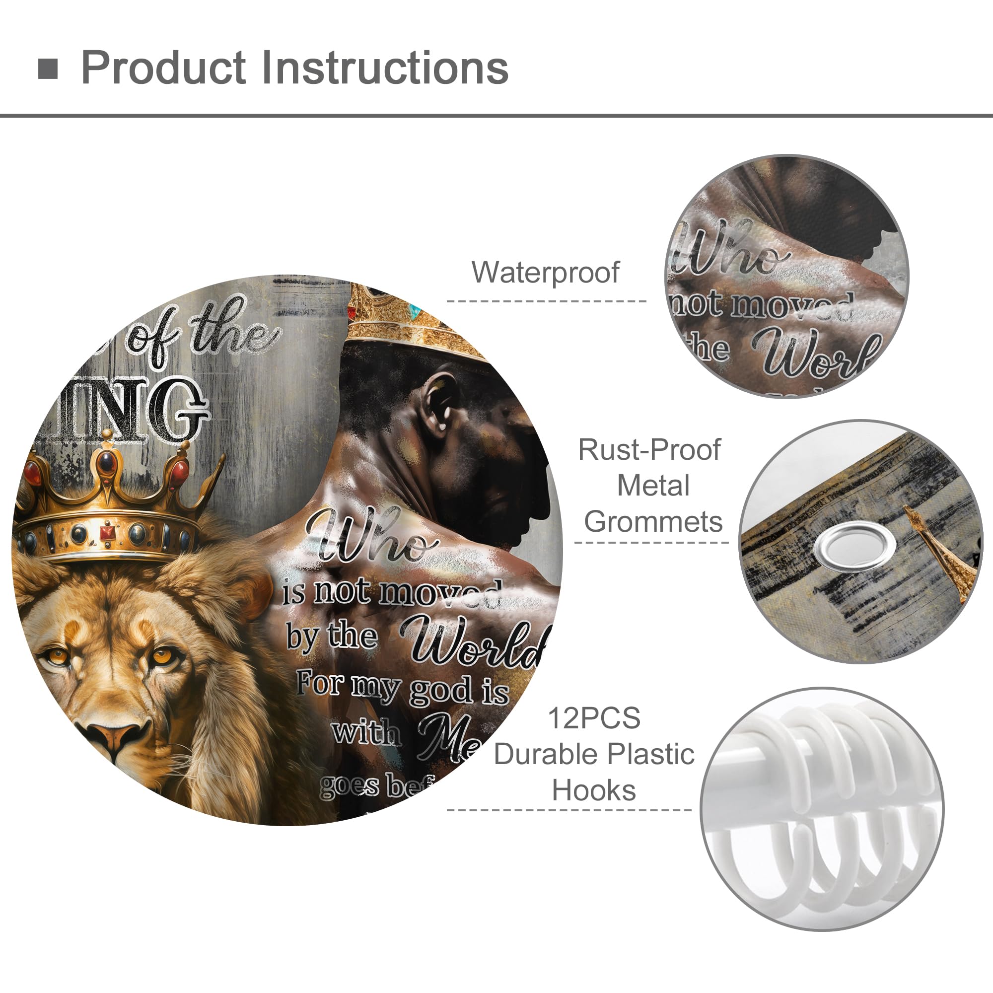 Omifly Lion King Shower Curtain 60Wx72H Inch Black Man Inspirational Quote African American Christian Scripture Motivational Wor