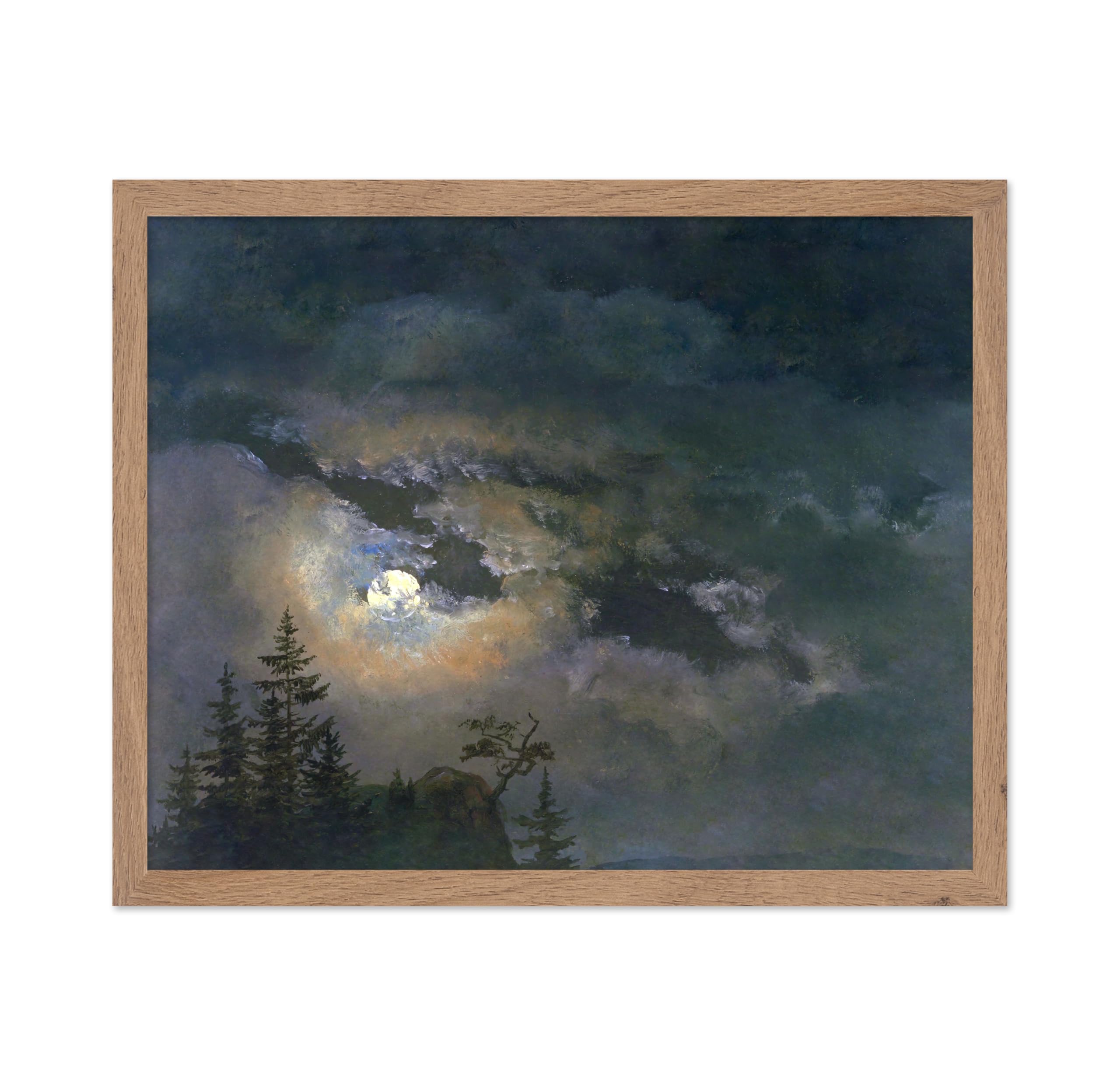 Poster Master Vintage Moonlight Poster - Retro Cloud and Landscape Study by Moonlight Painting Print - Full Moon Night Sky Art -