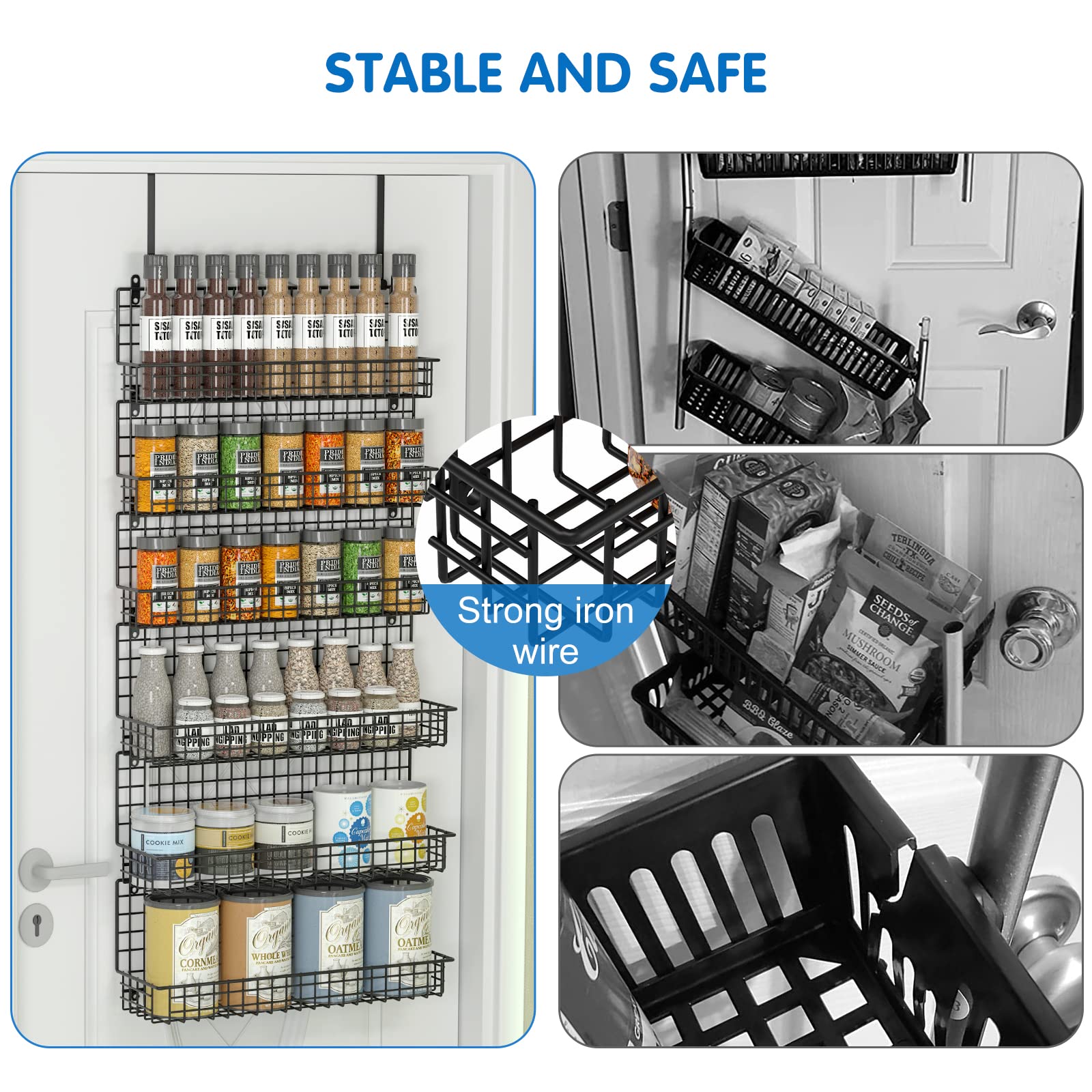 JKsmart 6-Tier Spice Rack Organizer with Door Hook, Wall Mounted & Over the Door Spice Racks for Kitchen Pantry Door Cabinet, Tw