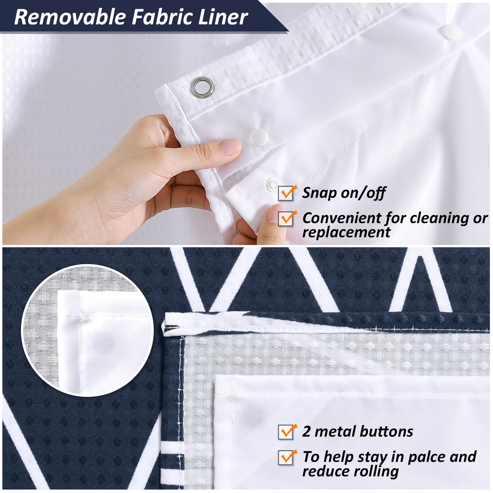 Naturoom Navy Blue Shower Curtain And Liner Ombre Waffle Fabric Shower Curtains And Liner Set Dark Blue And White Curtain Set Wi