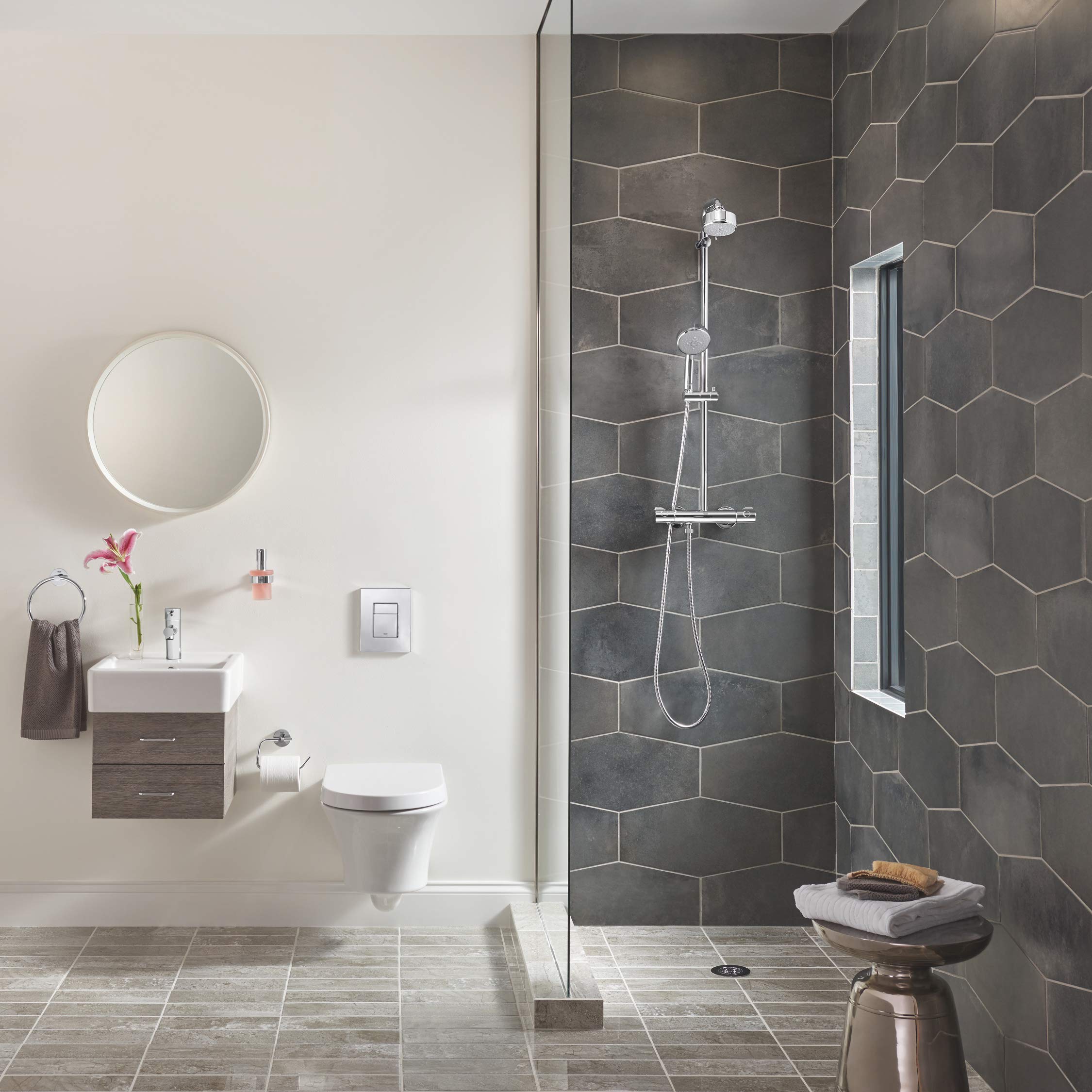 Grohe 40367001 Essentials Wall-Mounted Toilet Paper Holder With Cover, Starlight Chrome