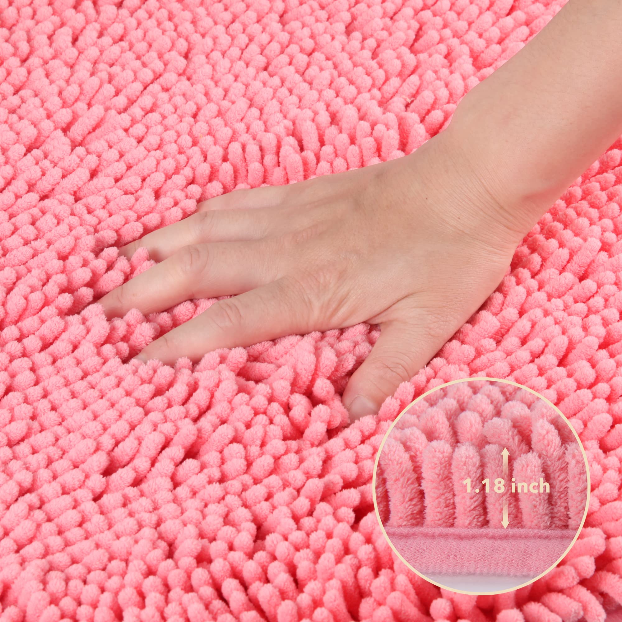 Yeaban Pink Bathroom Rugs Sets 2 Piece - Thick Chenille Bath Mats | Absorbent And Washable Bath Rug Non-Slip, Plush And Soft Rug