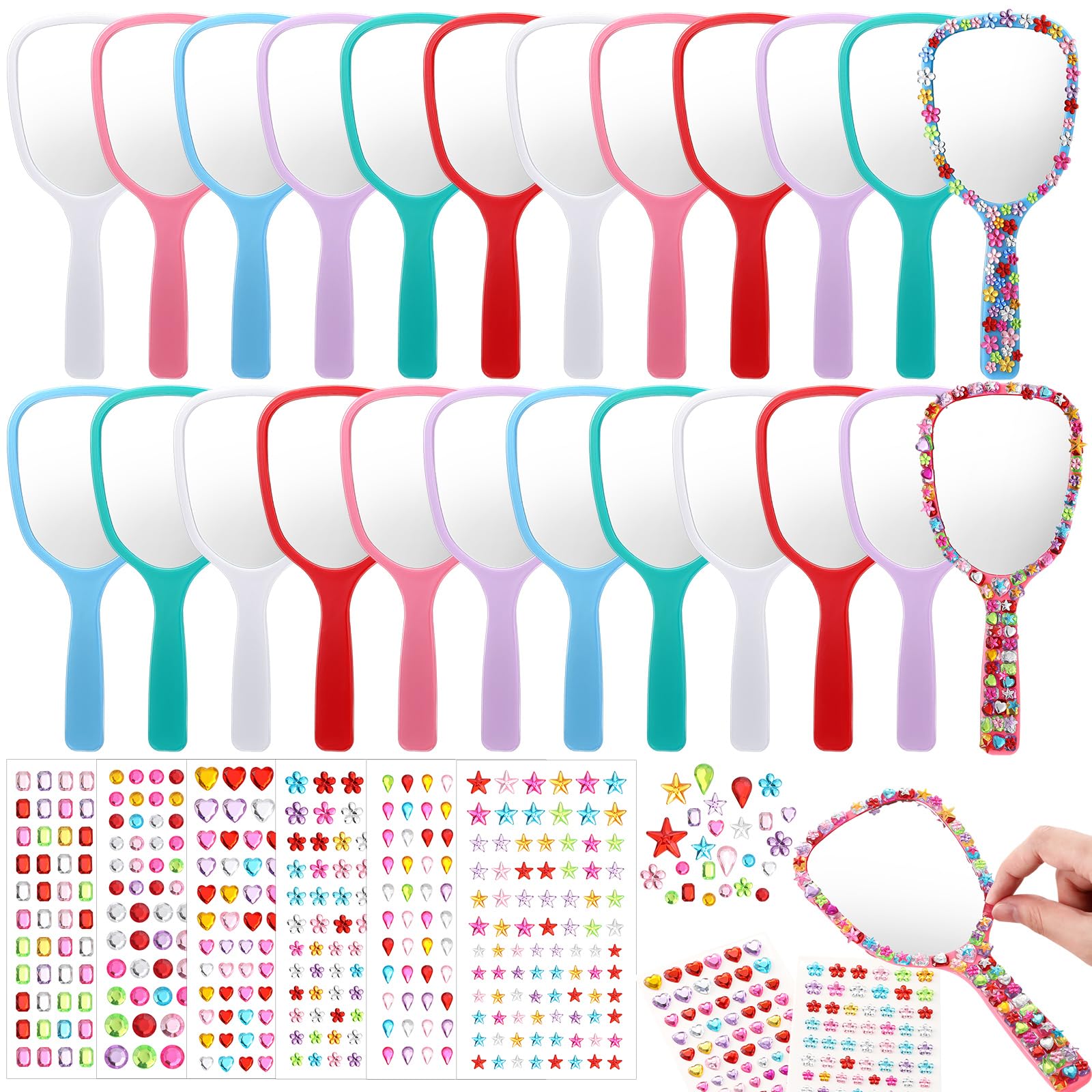 Wonderjune 24 Pcs Handheld Mirror DIY Decorate Your Own Mermaid Princess Mirror for Princess Birthday Party Favors Crafts Mermai