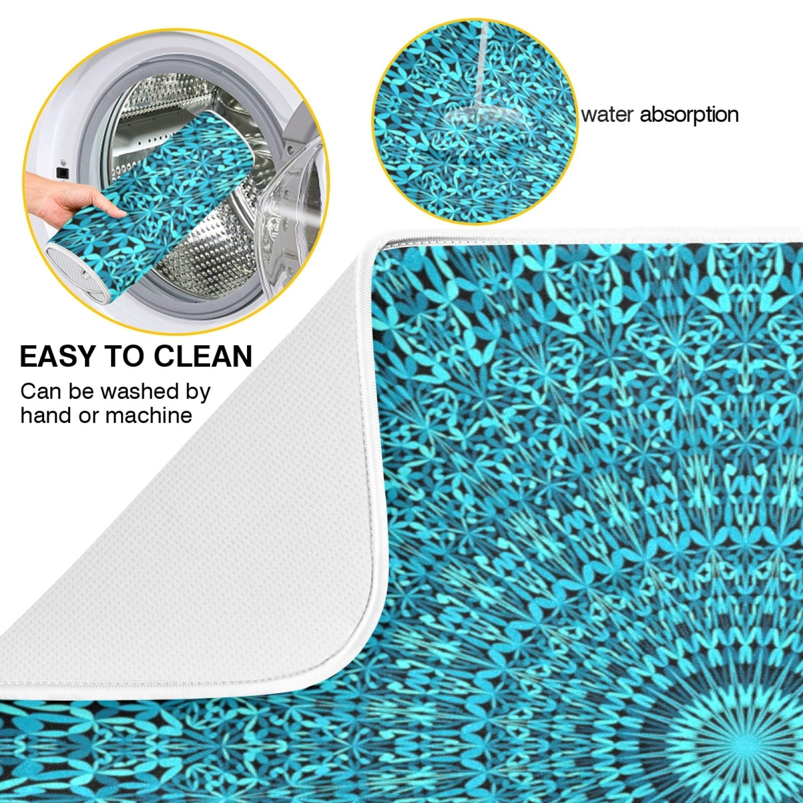 Super Absorbent Dish Drying Mat Microfiber Fast-Drying Dish Mat 16'' X 18'' Kitchen Dish Drying Pad Mandala Turquoise Teal Blue
