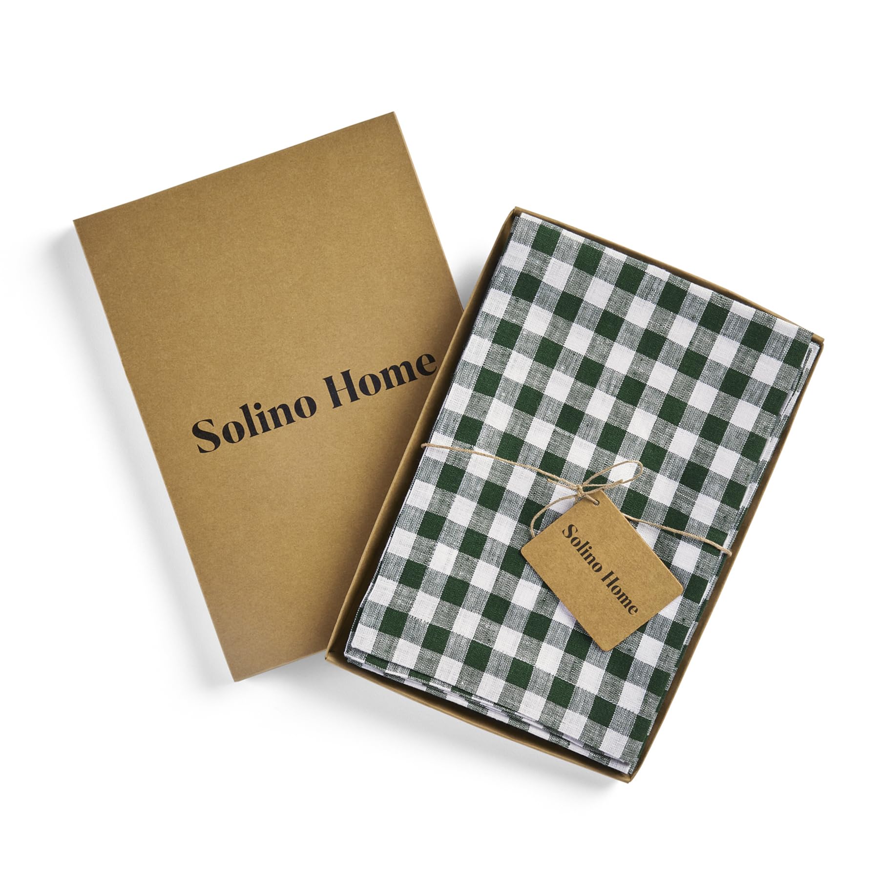 Solino Home Check Linen Dinner Napkins 20 X 20 Inch - 100% Pure Linen Green Plaid Cloth Napkins Set Of 4 For St Patrick'S Day -