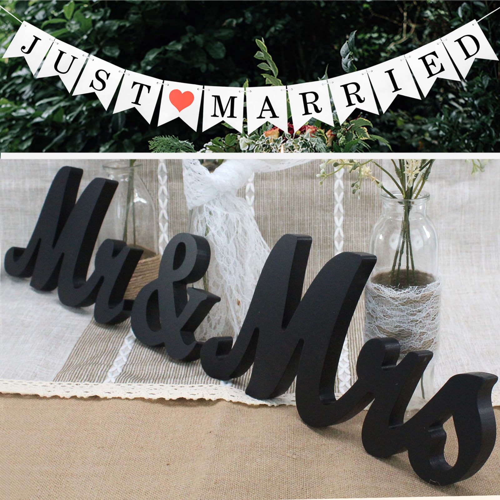 MDF Wooden Letters for Wedding Table, Large MDF Sweetheart Table Decoration, MDF Wood Sign, MDF Wedding Present (Mr&Mrs-Black) (