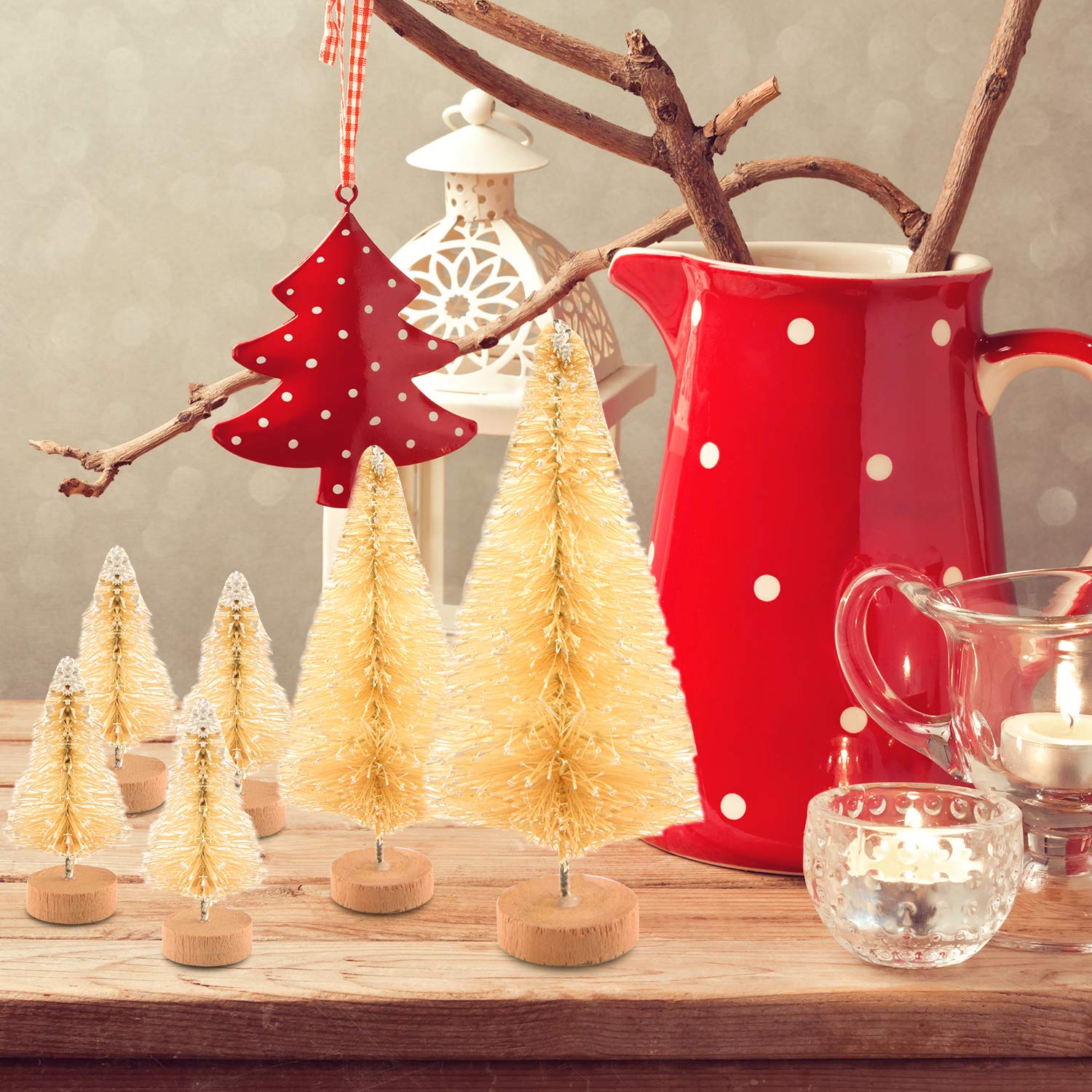 KUUQA 48 Pcs Mini Christmas Trees - Bottle Brush Tabletop Model for Decoration, DIY Room Decor, Diorama Models (White), Small Si