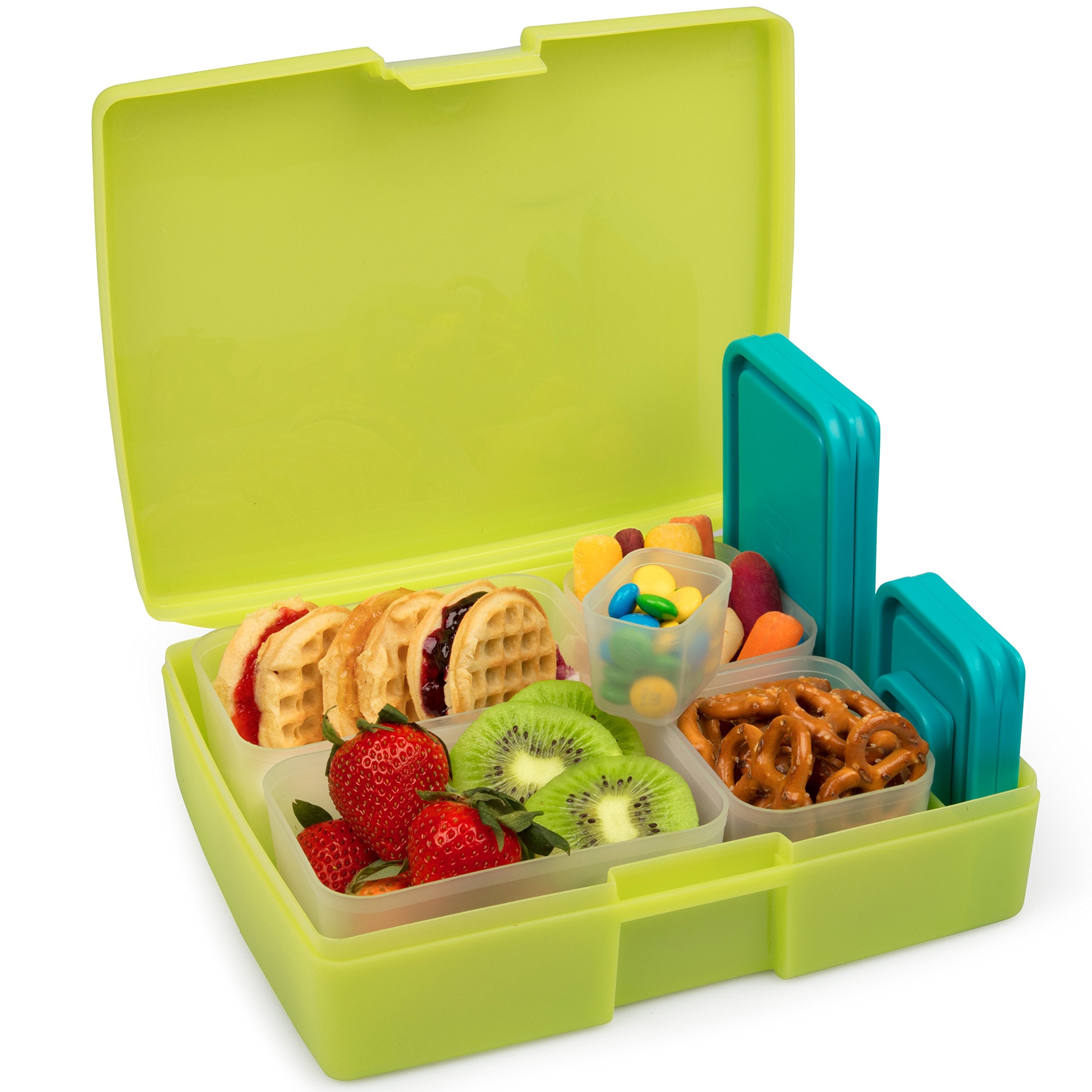 Bentologytm Green Bento Lunch Box Set W 5 Removable Nesting Containers- Adapt Inner Compartment Portion Sizes-Meal Prep Snack Ho