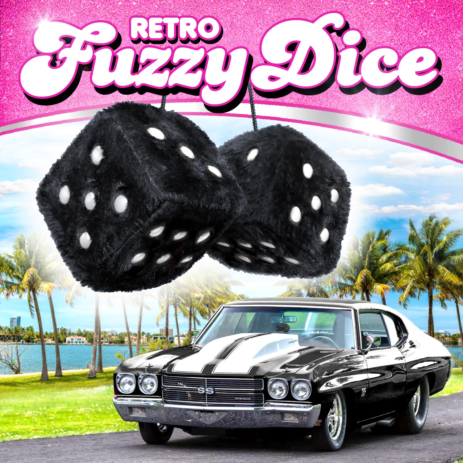 Black Fuzzy Dice Car Accessories - Plush Cute Car Accessories for Interior - Plush Rear View Mirror Hanging Ornament Decorations