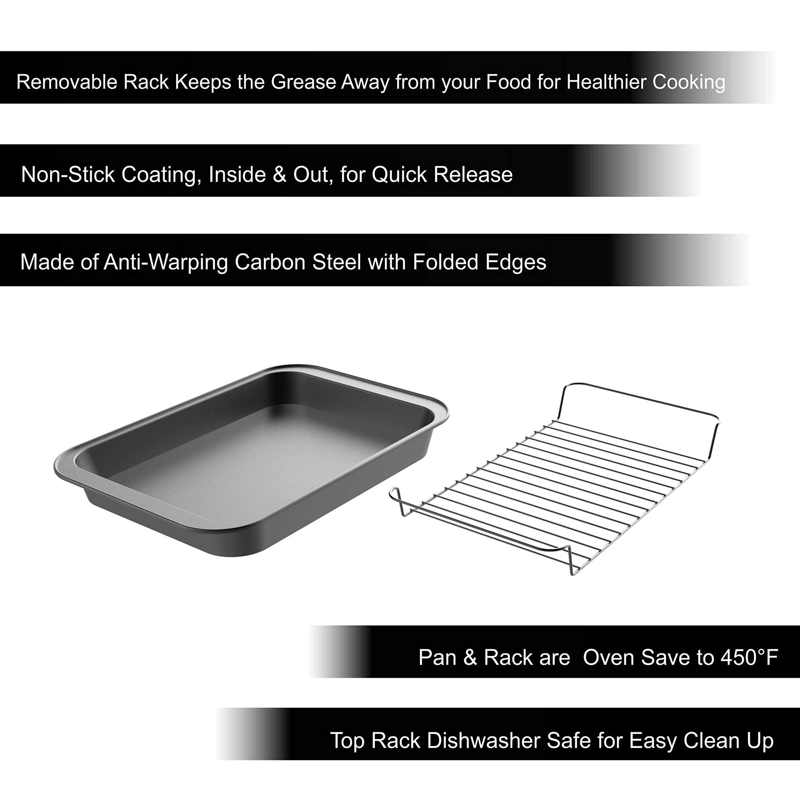 Roasting Pan With Rack-Nonstick Oven Roaster With Removable Grid To Drain Fat And Grease-Healthier Cooking With Kitchen Bakeware