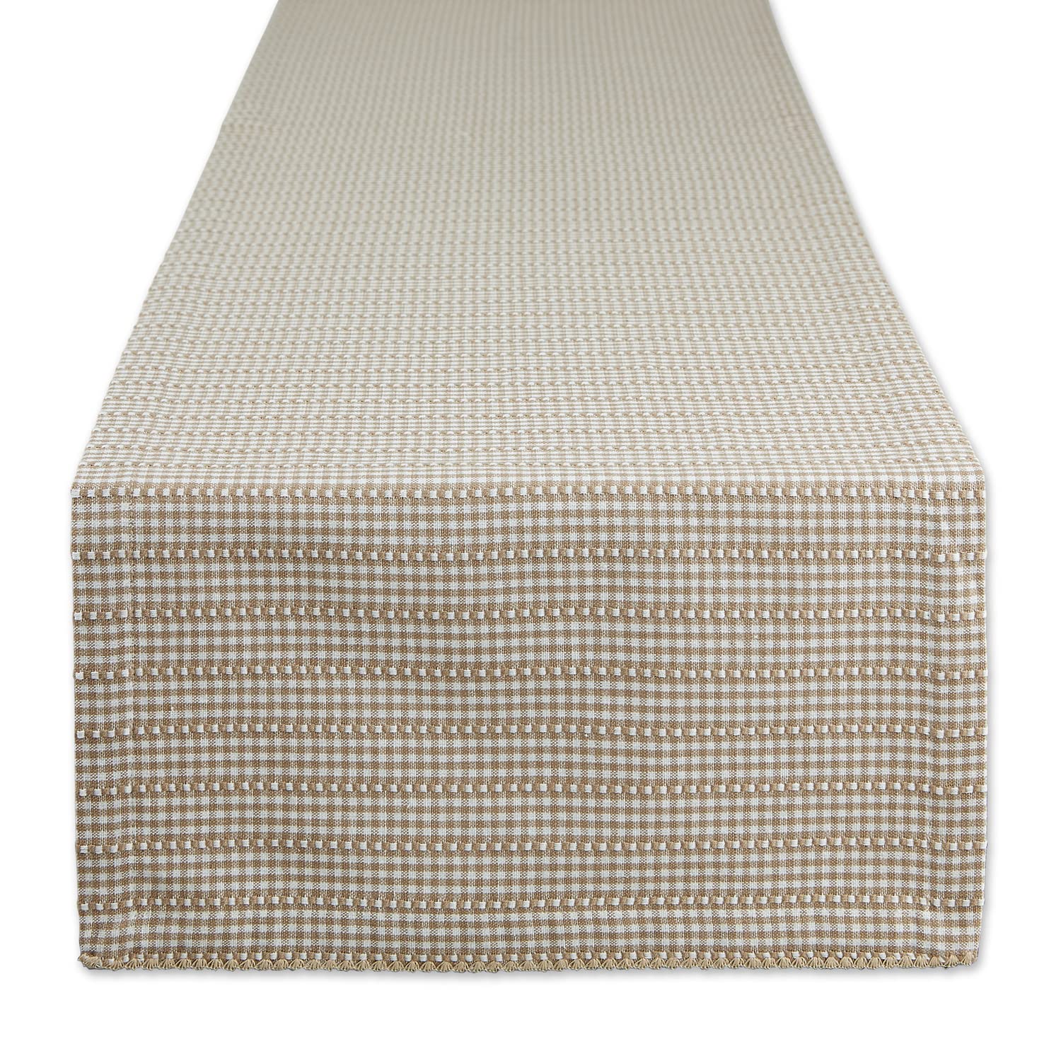 DII Farmhouse Gingham, Checked Tabletop Collection, Table Runner, 14x72, Stone