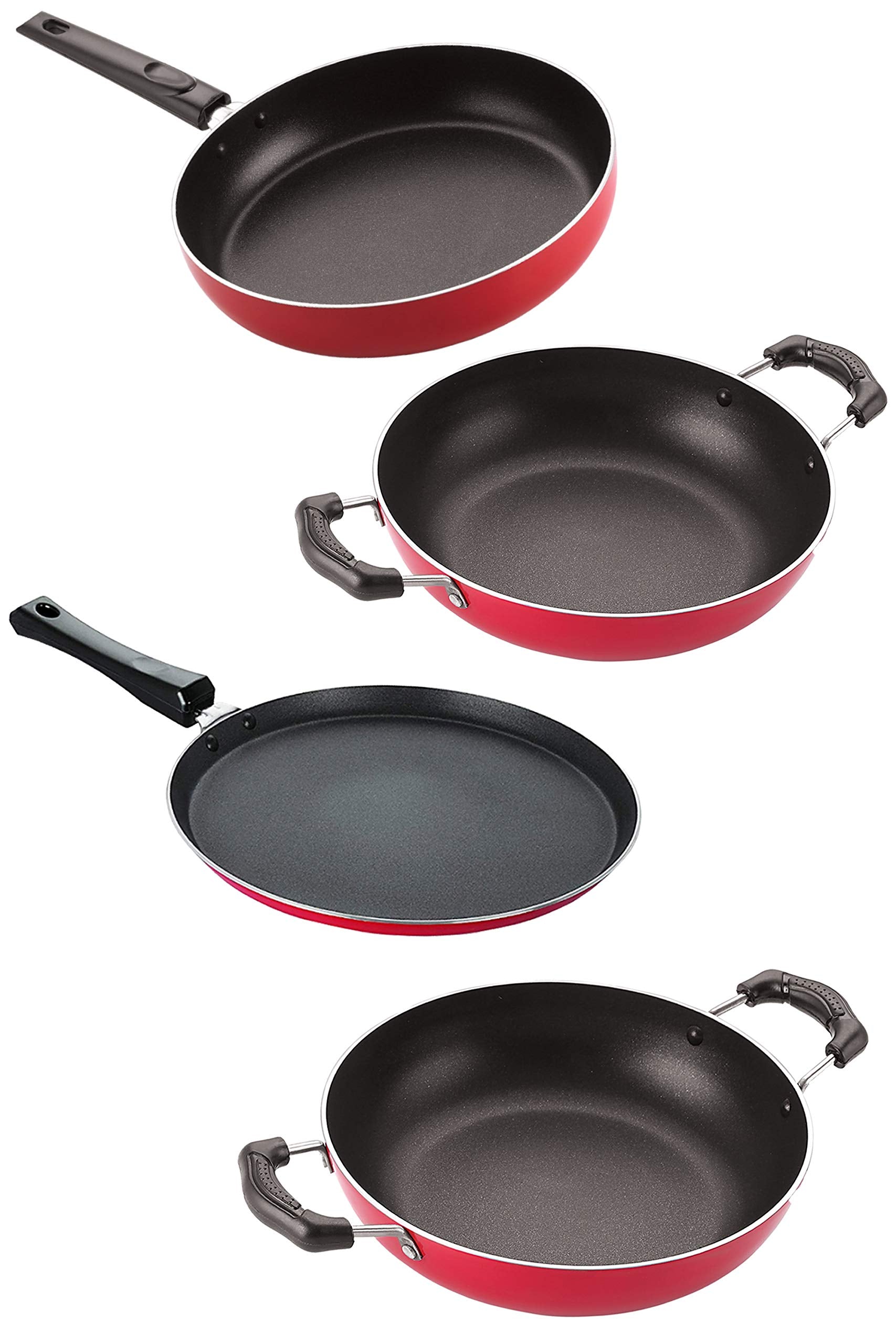 Nirlon Non Stick Cookware Kitchen Cooking Essential Gift Set Of 4 Pieces (2.6Mm_Ft11_Kd12_Kd13_Fp12)