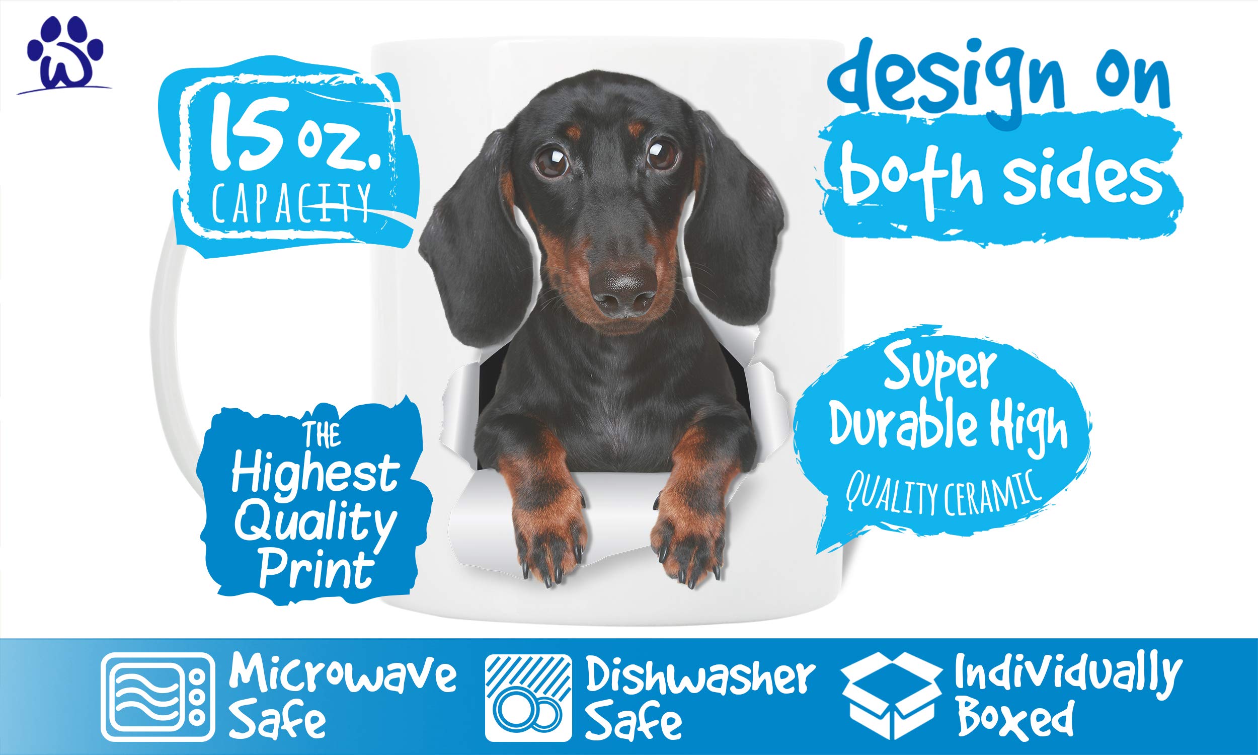 Winston & Bear Cute Dachshund Mug - Ceramic Black Dachshund Coffee Mug - Perfect Dachshund Gifts - Funny Cute Sausage Dog Coffee
