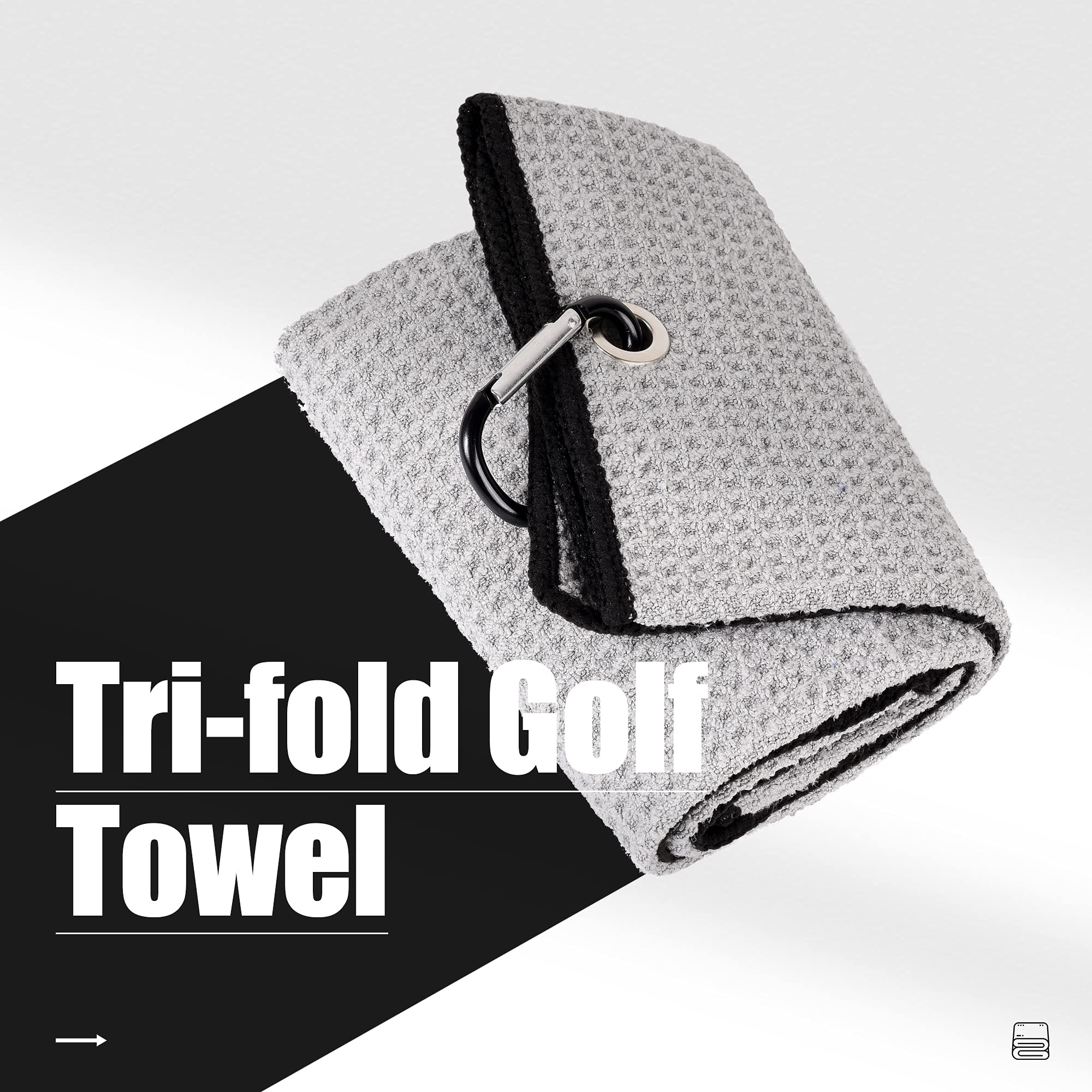 Mile High Life 2 Pack Gray Microfiber Tri-Fold Golf Towels With Carabiner Clip, 16X21In, Water Absorbent, Easy To Wash And Carry