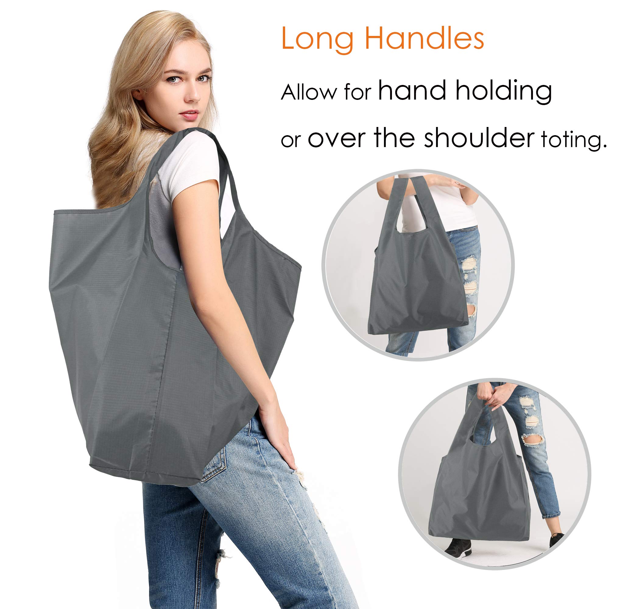 BeeGreen Grey Reusable Grocery Bags Wholesale Gray Reusable Kitchen Bags Bulk Foldable-Machine Washable with Zipper Storage Pouc