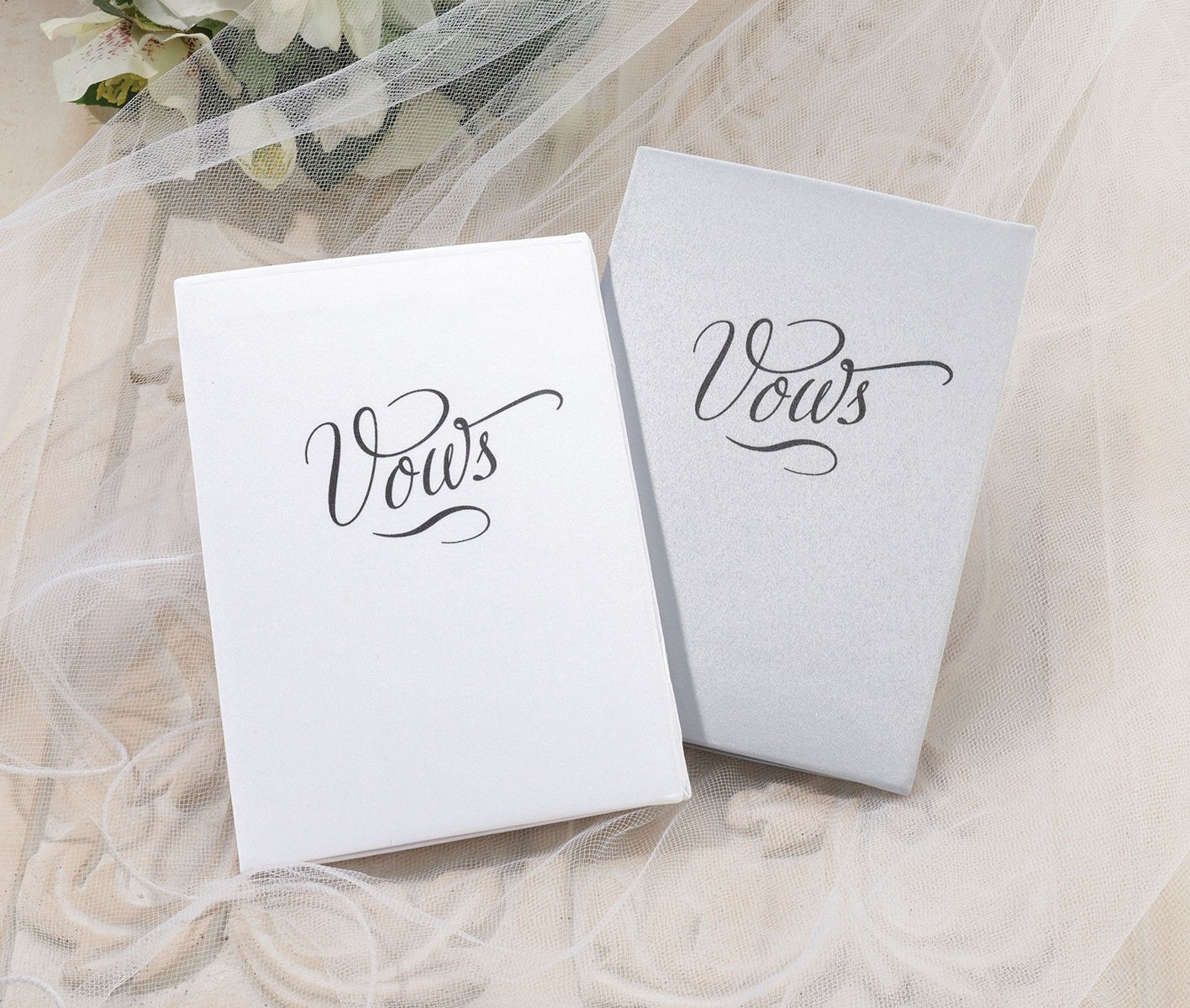 Lillian Rose Wedding Ceremony Silver Satin Vows Books, White