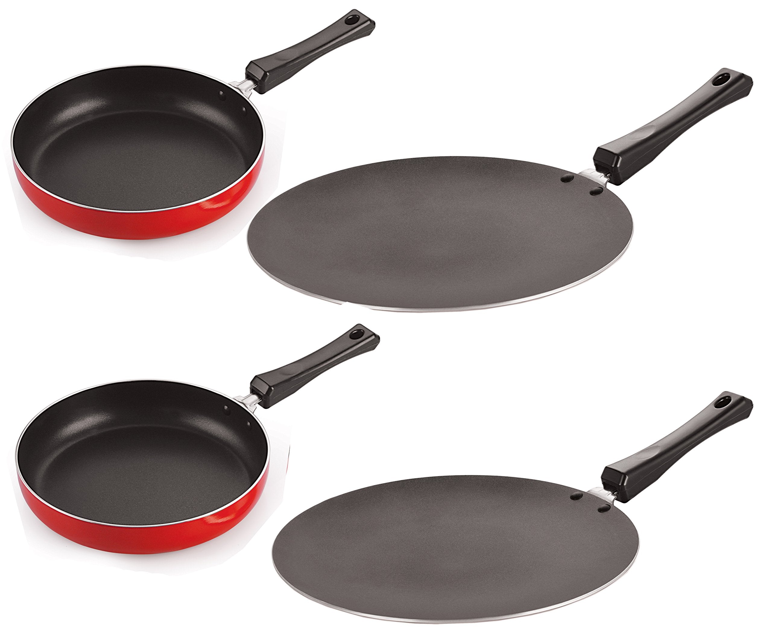Nirlon NonStick Aluminium Cookware Set, 4Pieces, Red (Ct11_Ct12_Fp10_Fp11)