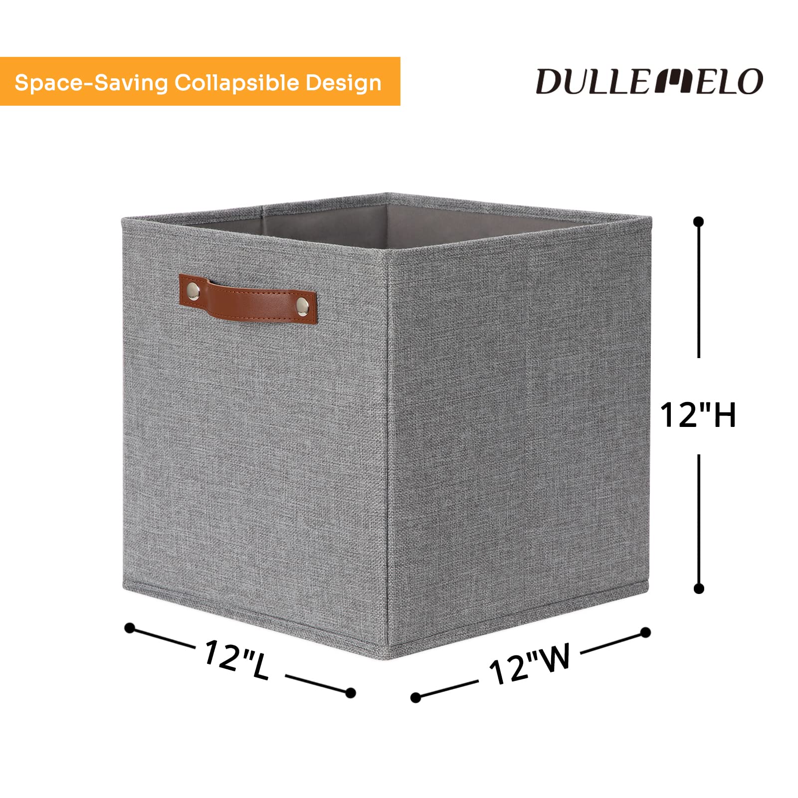 DULLEMELO Fabric Storage Cubes 12 inch Cube Stroage Bins for Empty Gift Basket Toys Nursery Clothes Storage Linen Closet Organizers and Storage Baskets Shelves Bins(Grey-4 Pack)