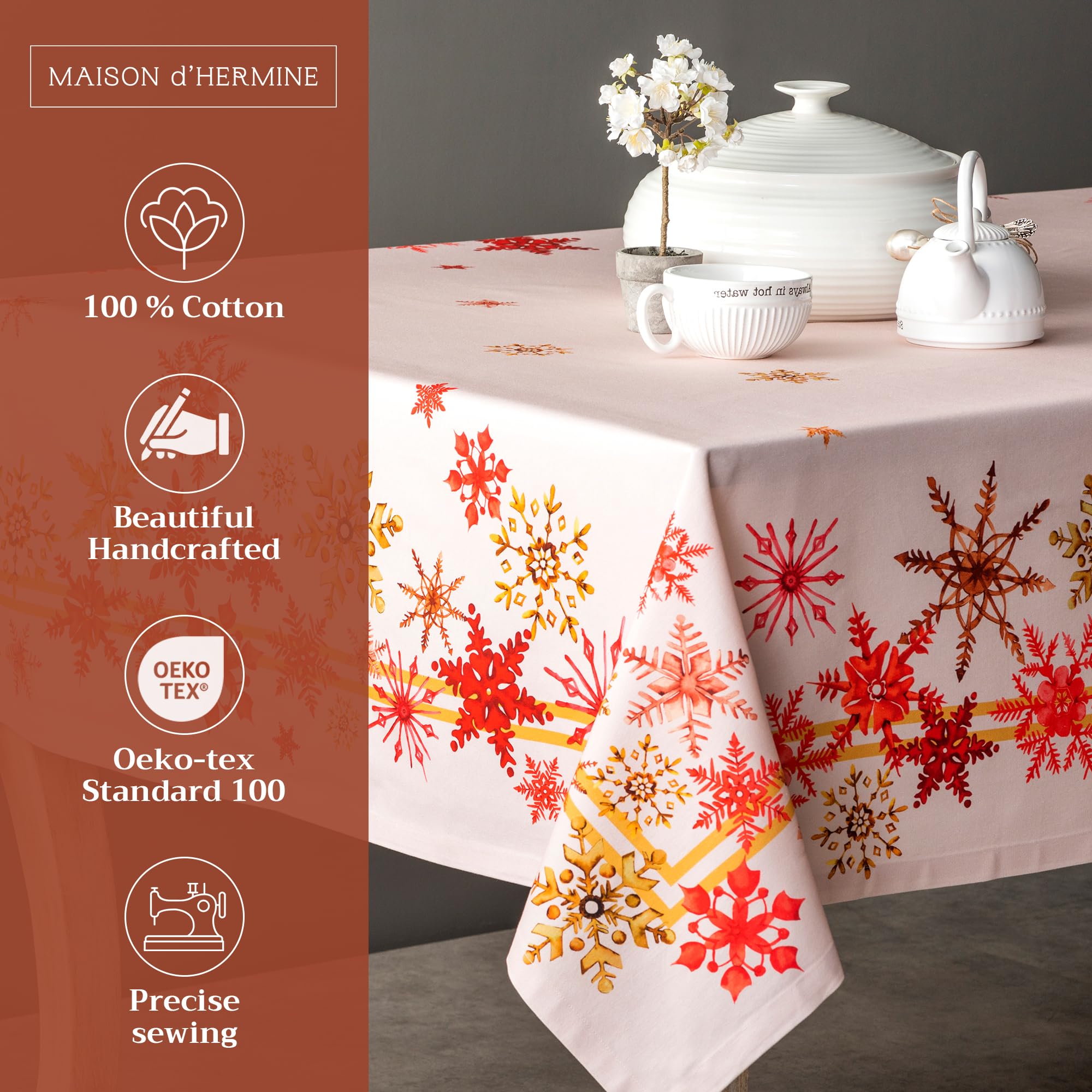 Maison D' Hermine Table Cover 60''X108'' 100% Cotton Decorative Washable Rectangle Tabletop Tablecloths, Kitchen, Party, Wedding
