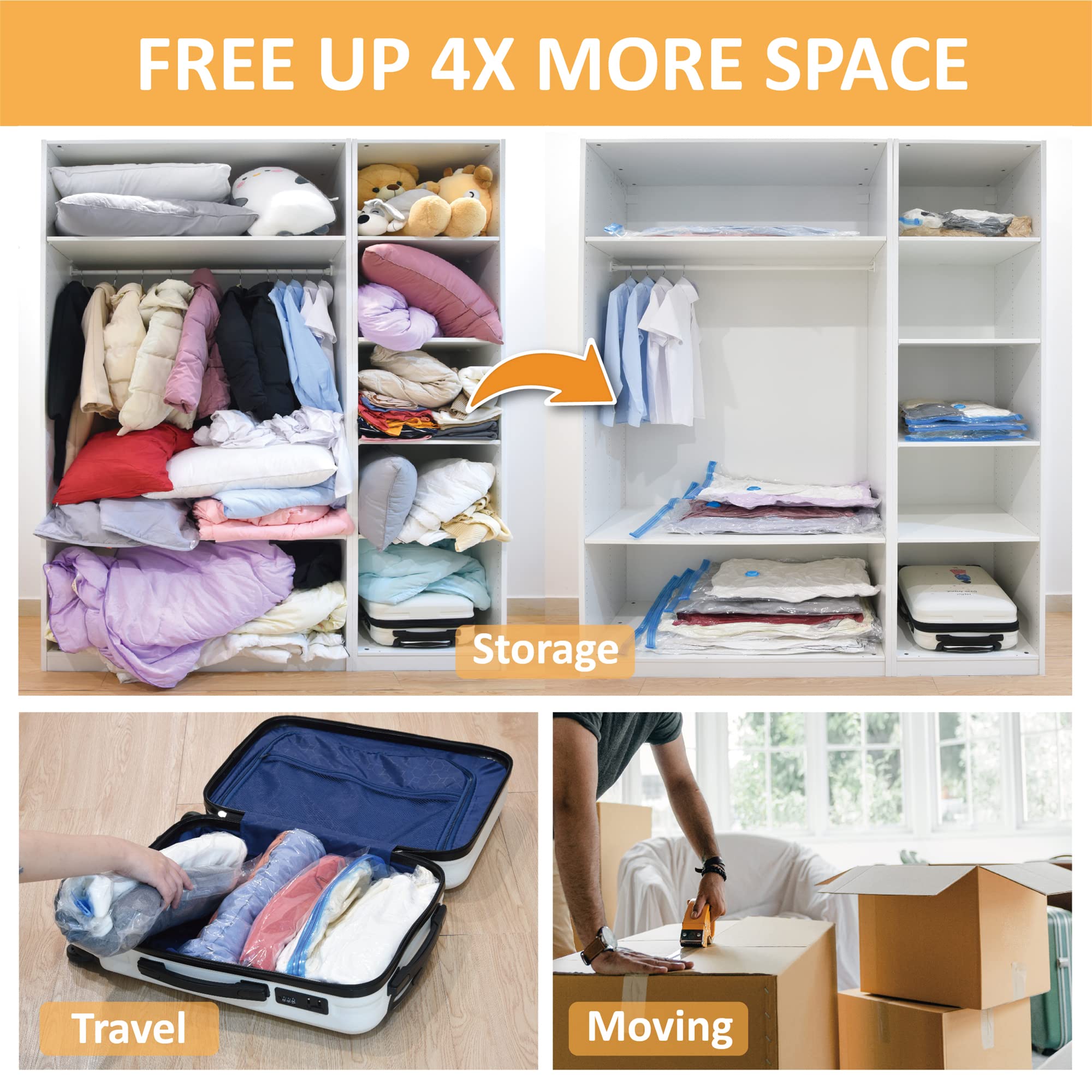 10 Jumbo Vacuum Storage Bags  Space Saver Bags Compression Storage Bags for Comforters and Blankets  Vacuum Sealer Bags for Clothes Storage  Hand Pump Included