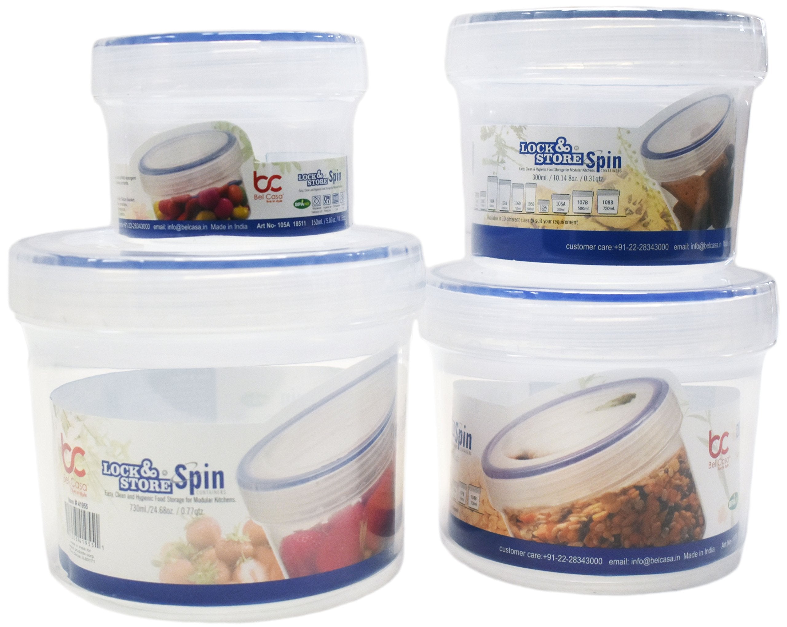 Set Of 16 Lock & Store Spin Food Storage Containers! 4 Assorted Sizes - Spin Close Top - Microwave - Dishwasher - Freezer Safe -