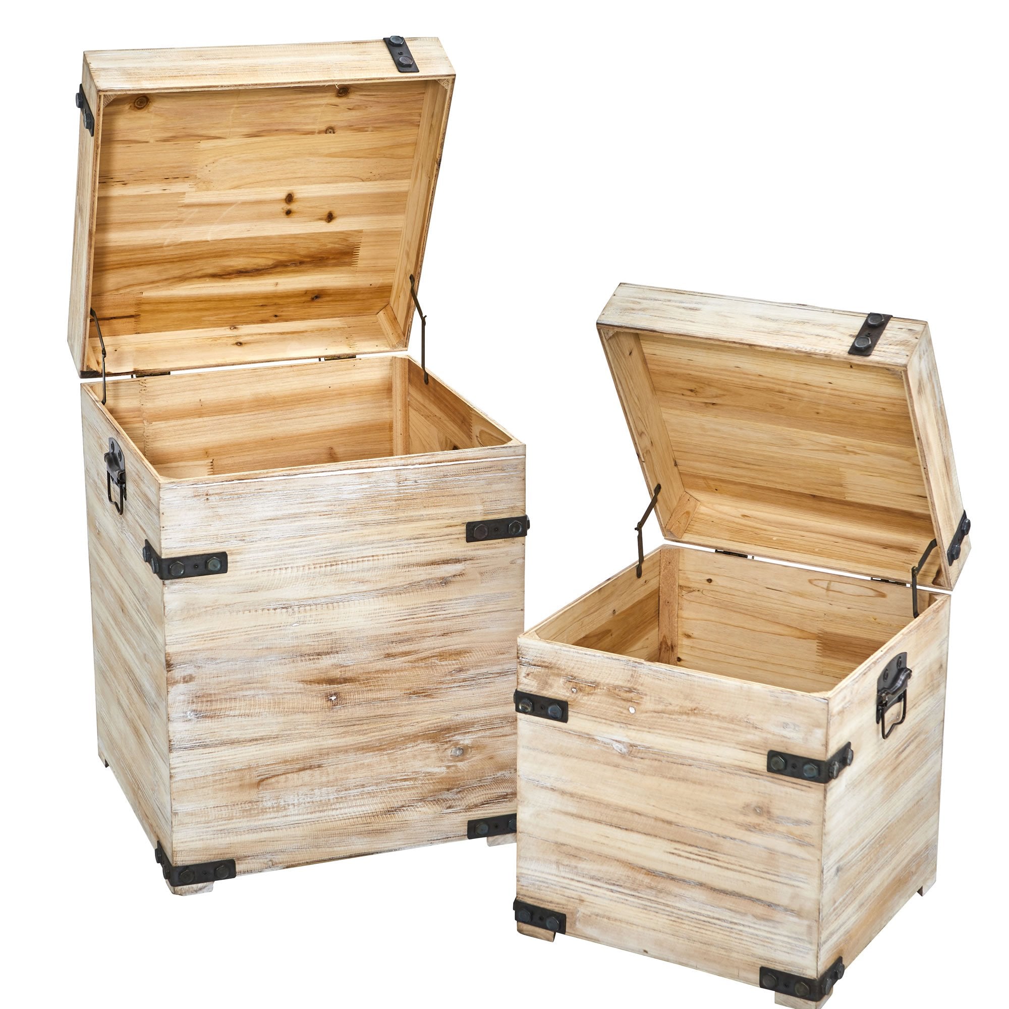 Nearly Natural 7028-S2 White Wash Storage Boxes/Trunks (Set Of 2)