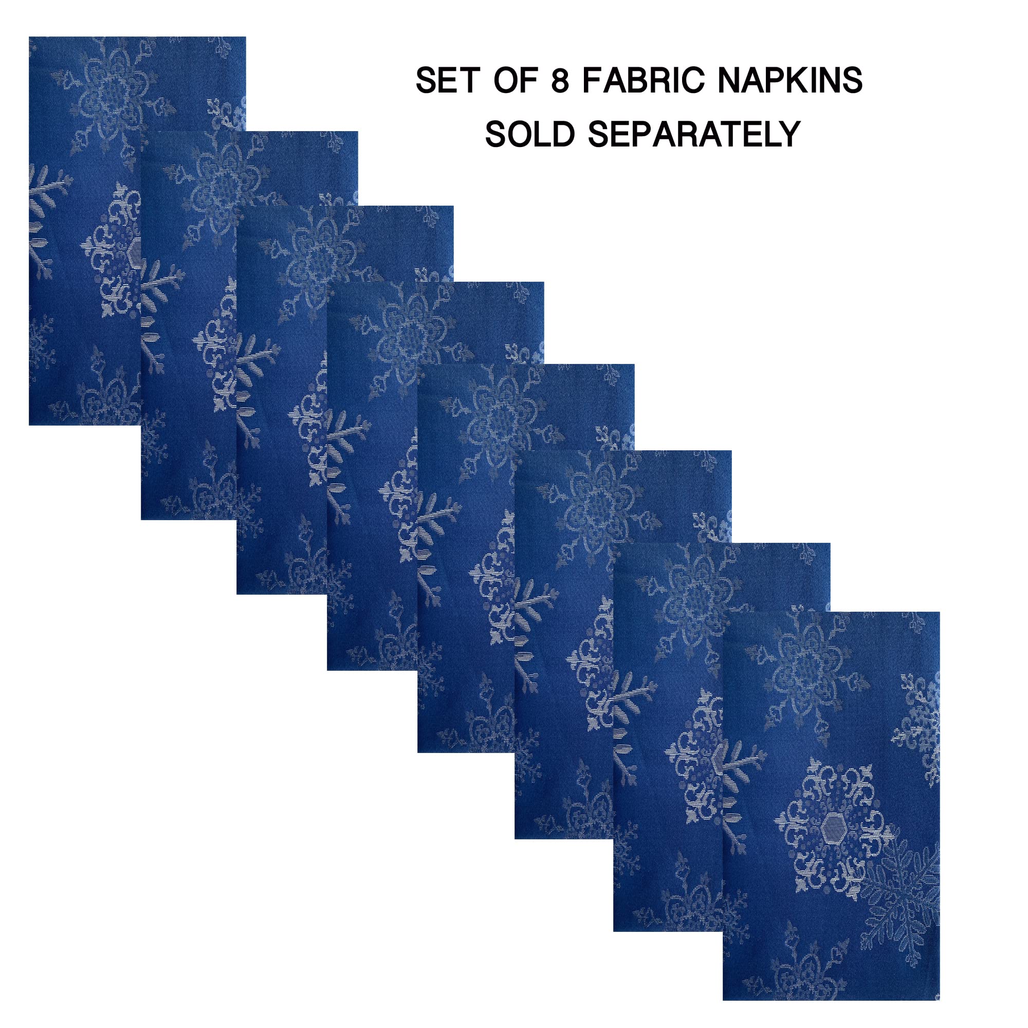 Newbridge Fancy Metallic Snowflake Christmas No-Iron Soil Resistant Fabric Holiday Tablecloth  Sparkling Snowflakes Lurex Woven Easy Care Tablecloth  60 Inch x 84 Inch Oval  Navy/Silver