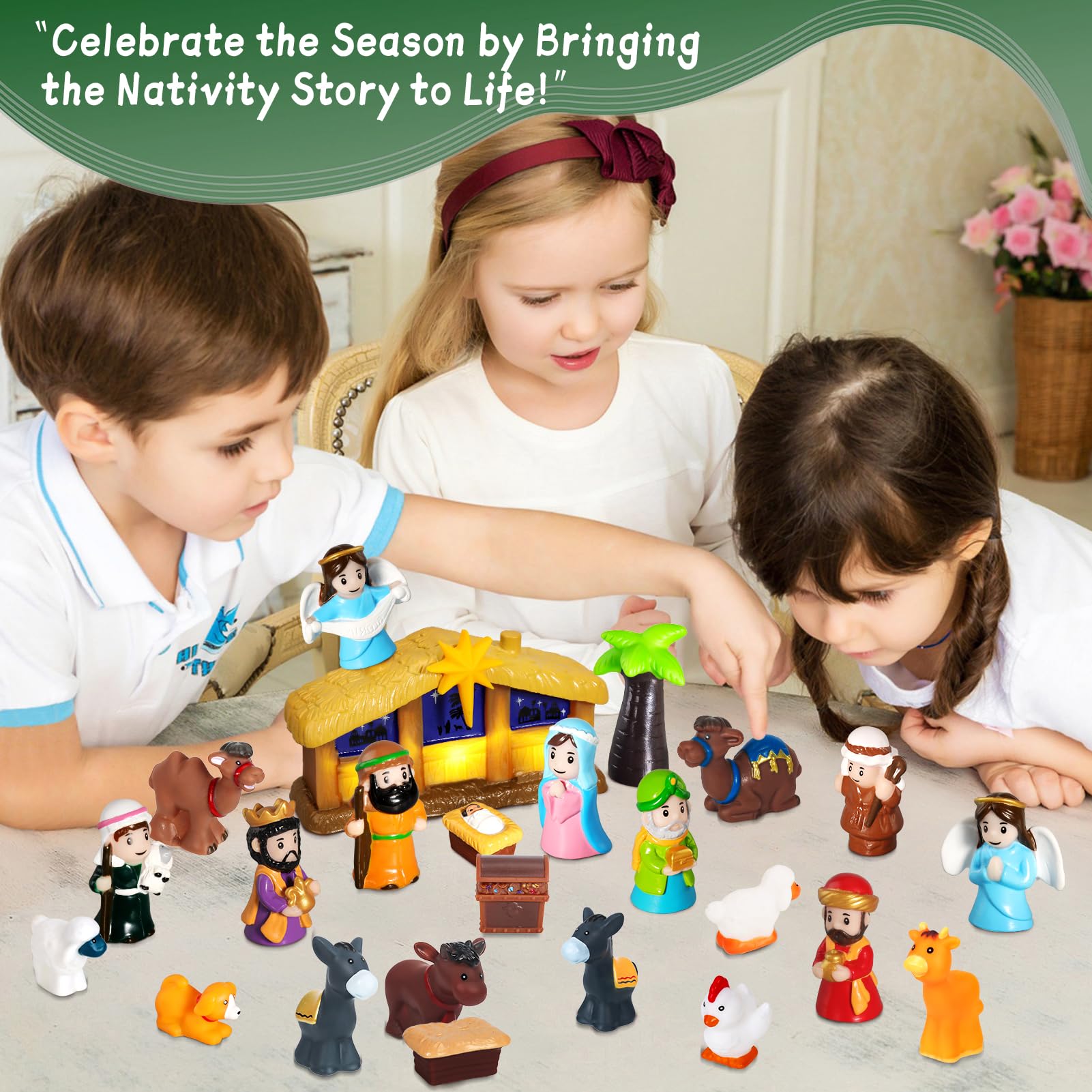 Nativity Advent Calendar 2025 Kids with Light, 25 Days Christmas Countdown Christian Advent Calendar Kids Nativity Play Set, Sma