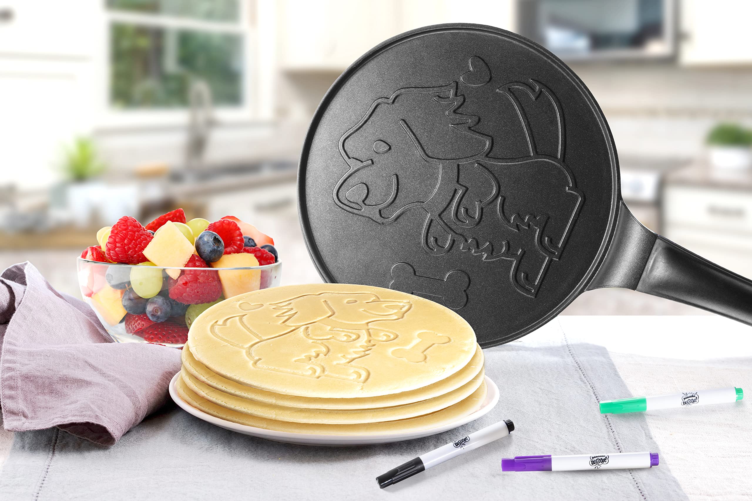 Cucinapro Jumbo Pancake Pan - Puppy - Make Giant 10'' Pancakes For Magical Kid'S Breakfast - Includes 6 Edible Markers For Added