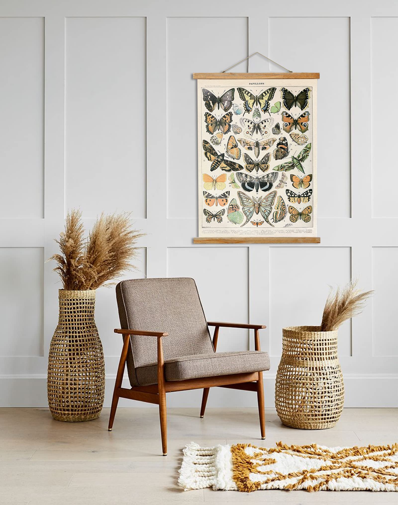 Vintage Butterflies Poster, Rustic Room Aesthetic, Retro Wall Art Prints Without Fading, Printed On Linen With Wood Frames, Read
