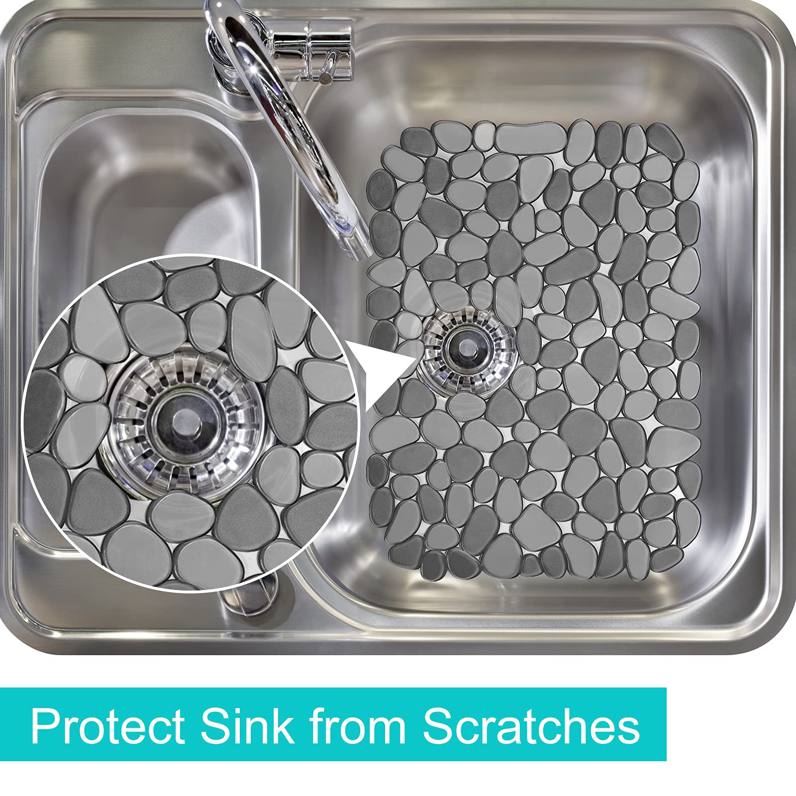 Coopay 4 Pack Kitchen Sink Mats Pebble Pvc Eco-Friendly Kitchen Adjustable Stainless Steel/Porcelain Dish Drying Pad Sink Protec