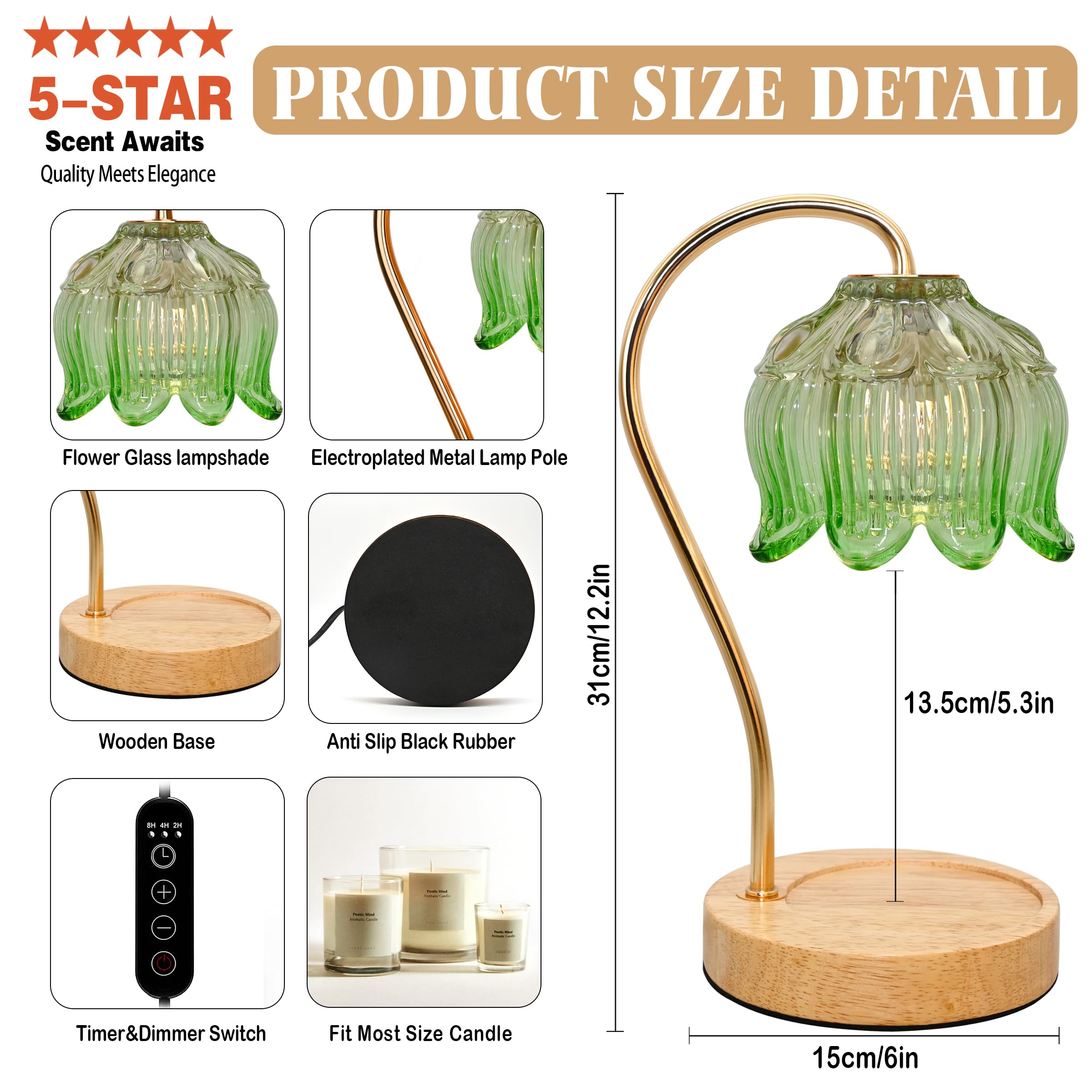 NONVJJ Candle Warmer lamp with Timer Dimmer,Electric Candle Warmer, Vintage Flower Lotus lamp,Compatible with Various Candles, G