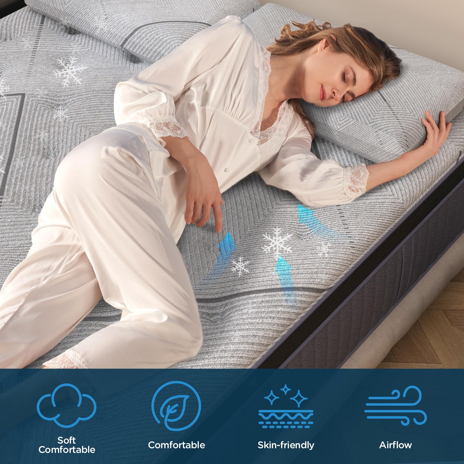 Diglant King Mattress, 14Inch Gel Memory Foam & 7-Zone Pocket Spring King Size Mattress, Medium Plush Hybrid Mattress In Box For