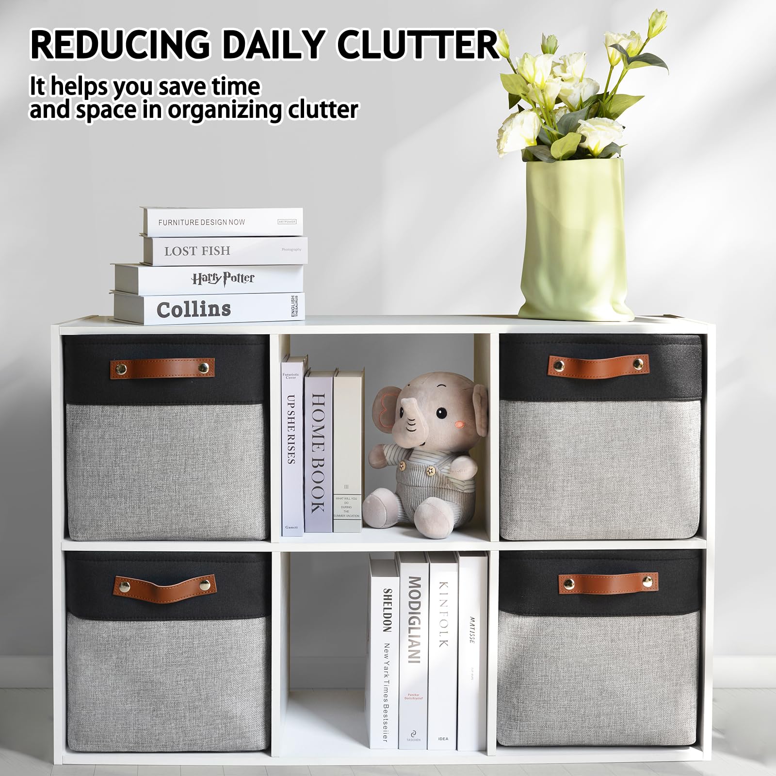 Patvingot Collapsible Fabric Cube Storage Bins 11X11  11, Pack Of 4 Closet Basket Boxes With Pu Handles For Organizing Shelves,