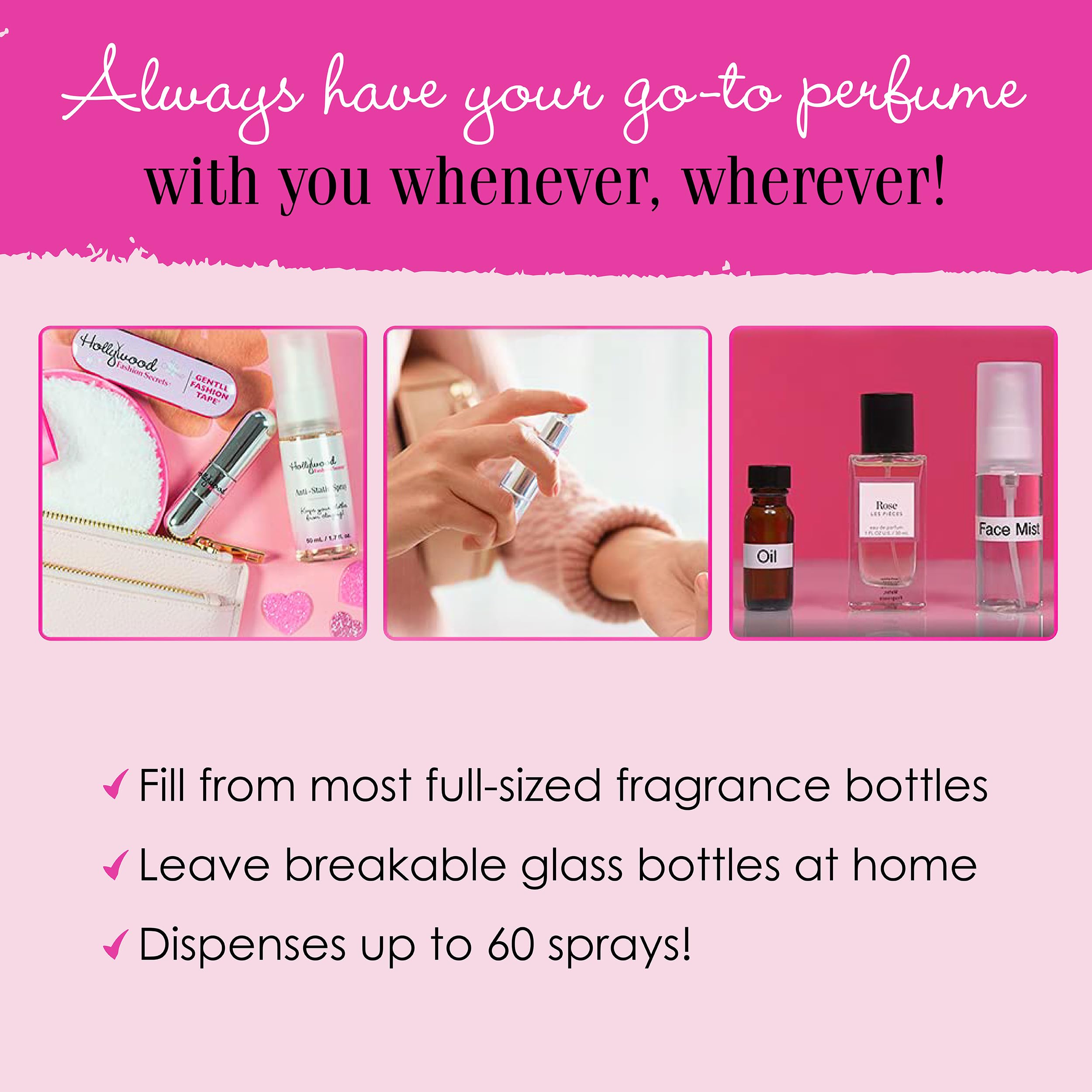 Hollywood Fashion Secrets Perfume Atomizer, Portable Fragrance On-The-Go