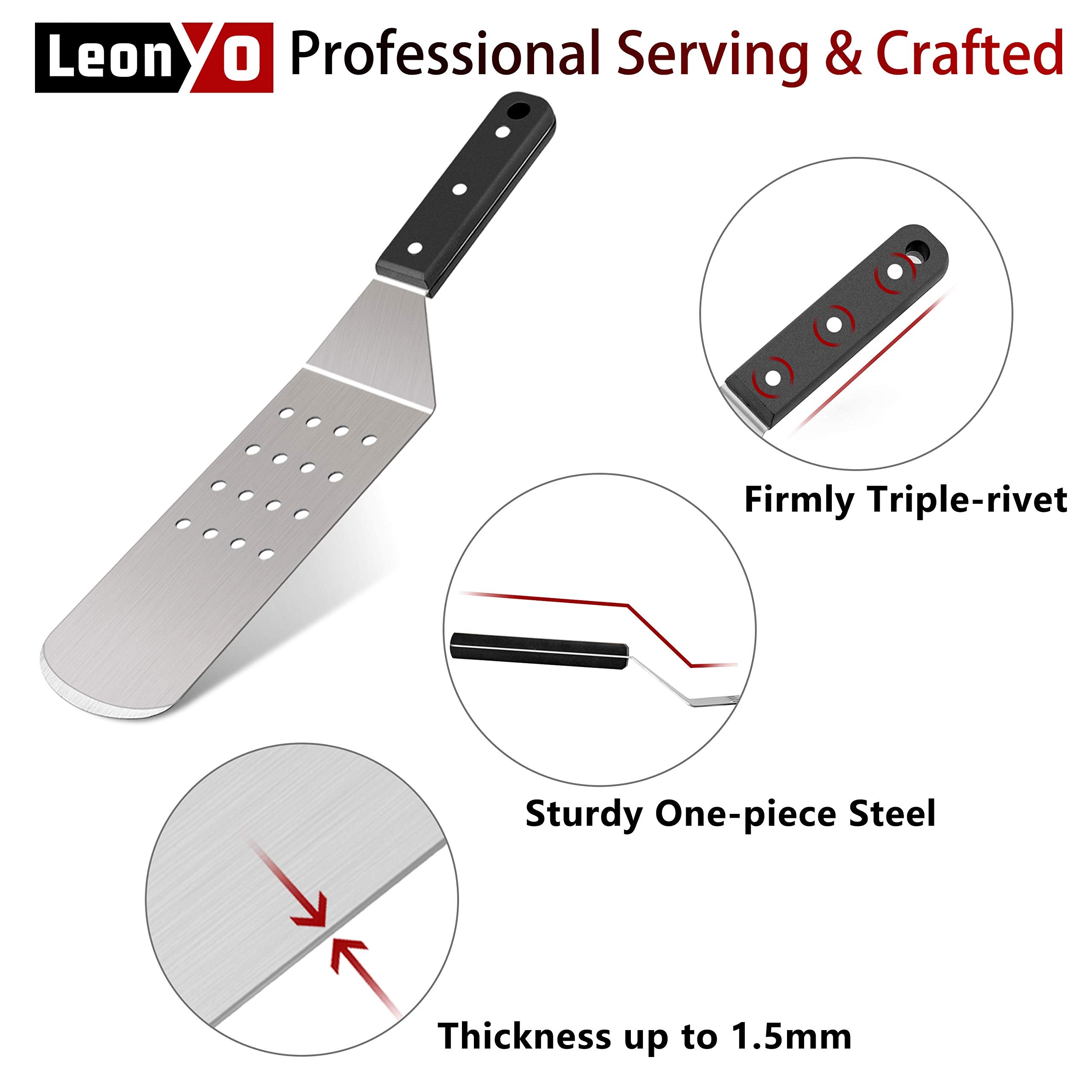 Griddle Accessories Set Of 5, Leonyo Stainless Steel Grill Griddle Tool Set- Metal Spatula For Flat Top Hibachi Teppanyaki Kitch