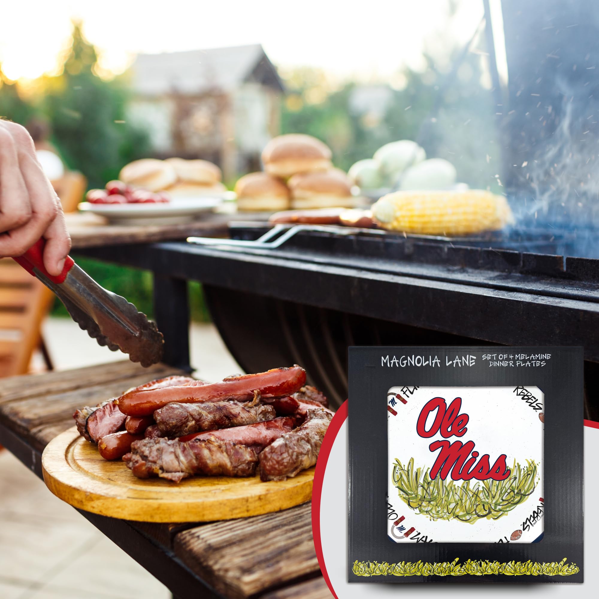 Magnolia Lane Mississippi Rebels 10.5-Inch Melamine Dinner Plate Set of 4 Perfect for Game Day, BBQs, Tailgating, Poolside, Part