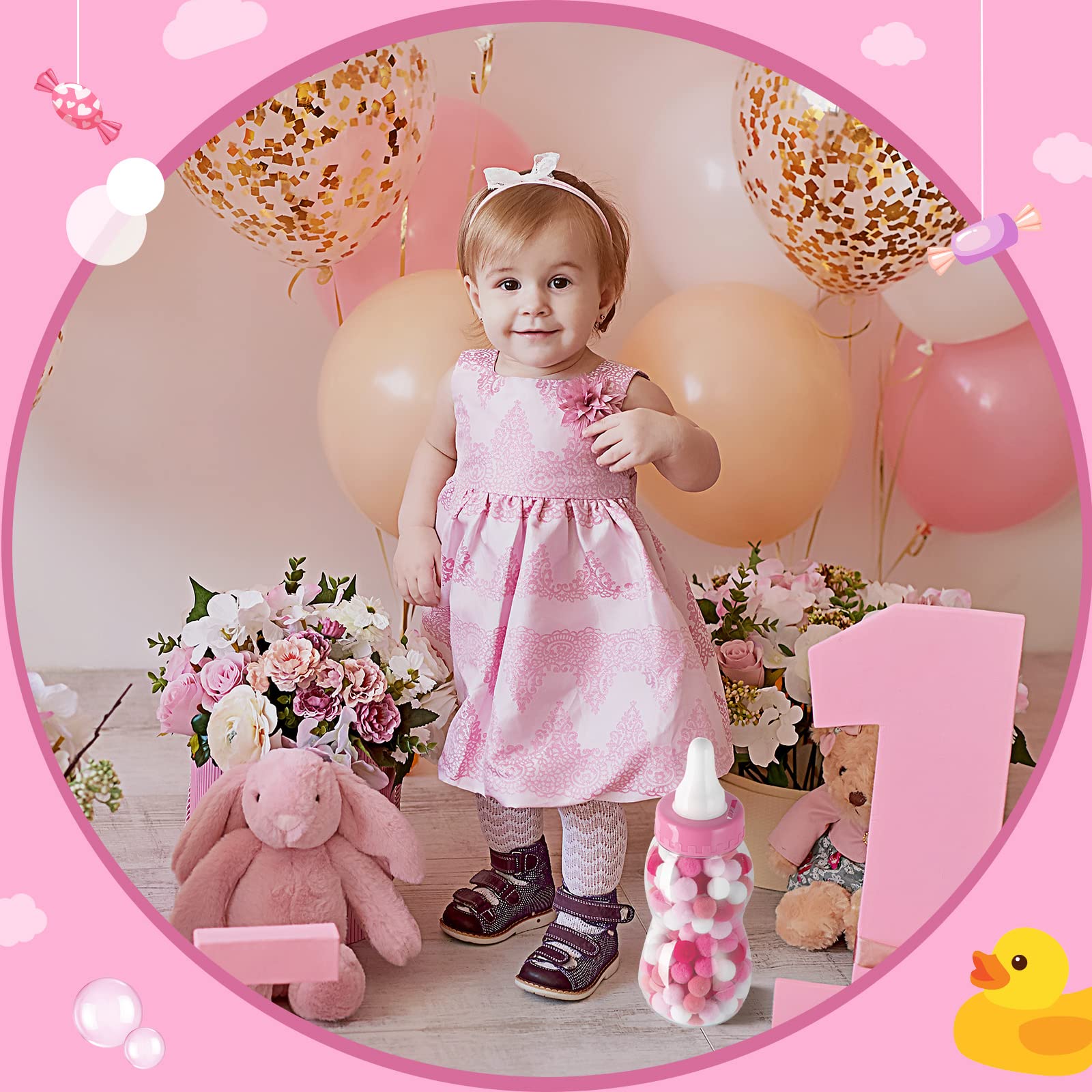 2 Pcs Candy 11 X 4 Inch Baby Bottle Bank Jumbo Plastic Bottles Piggy Bank For Baby Shower Party Games Favor Gift Decor(Pink)