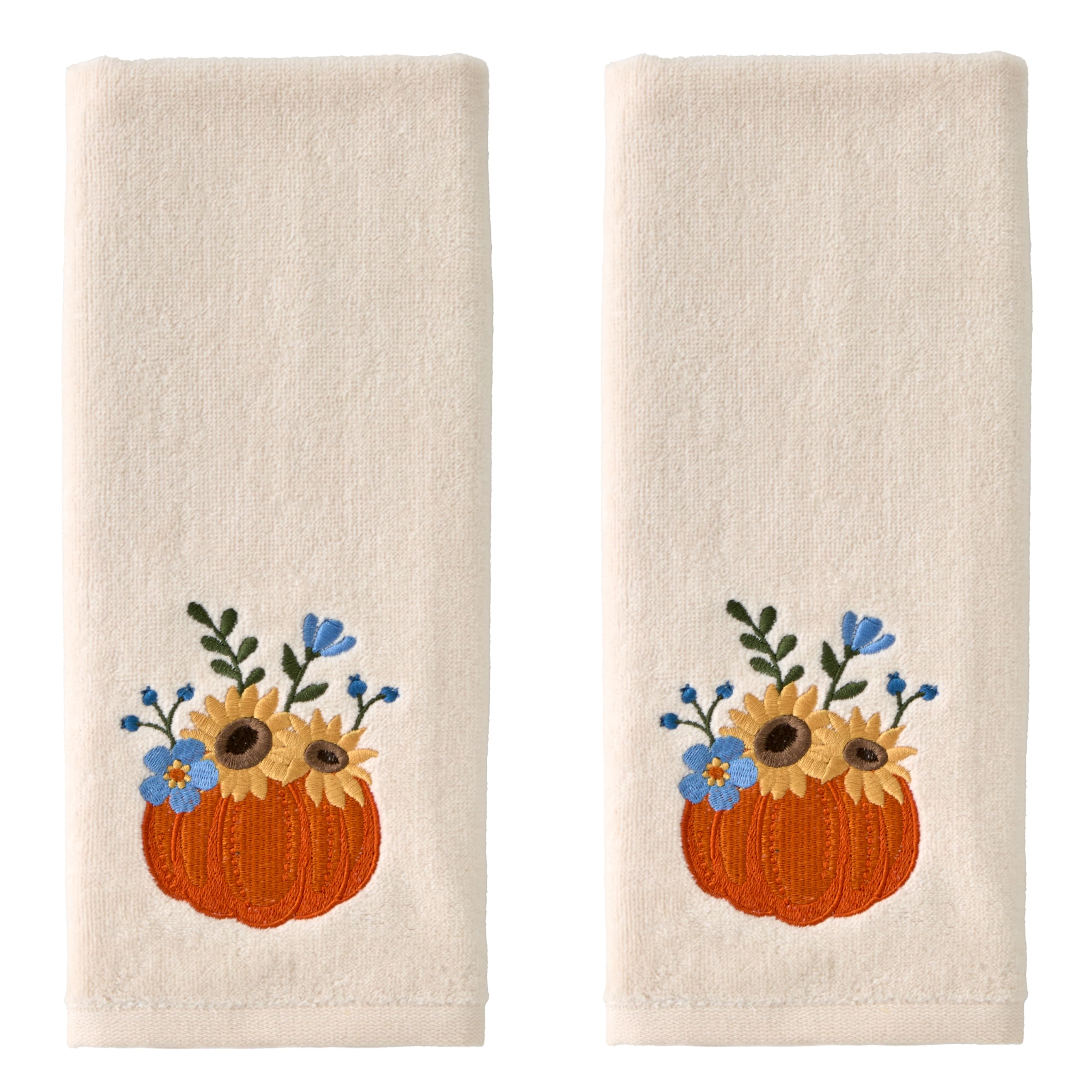 SKL Home Autumn/Fall/Thanksgiving Pumpkin Bouquet 100% Cotton Embroidered 2pc Hand Towel Set, Decorative for Bath/Kitchen/Bar & 