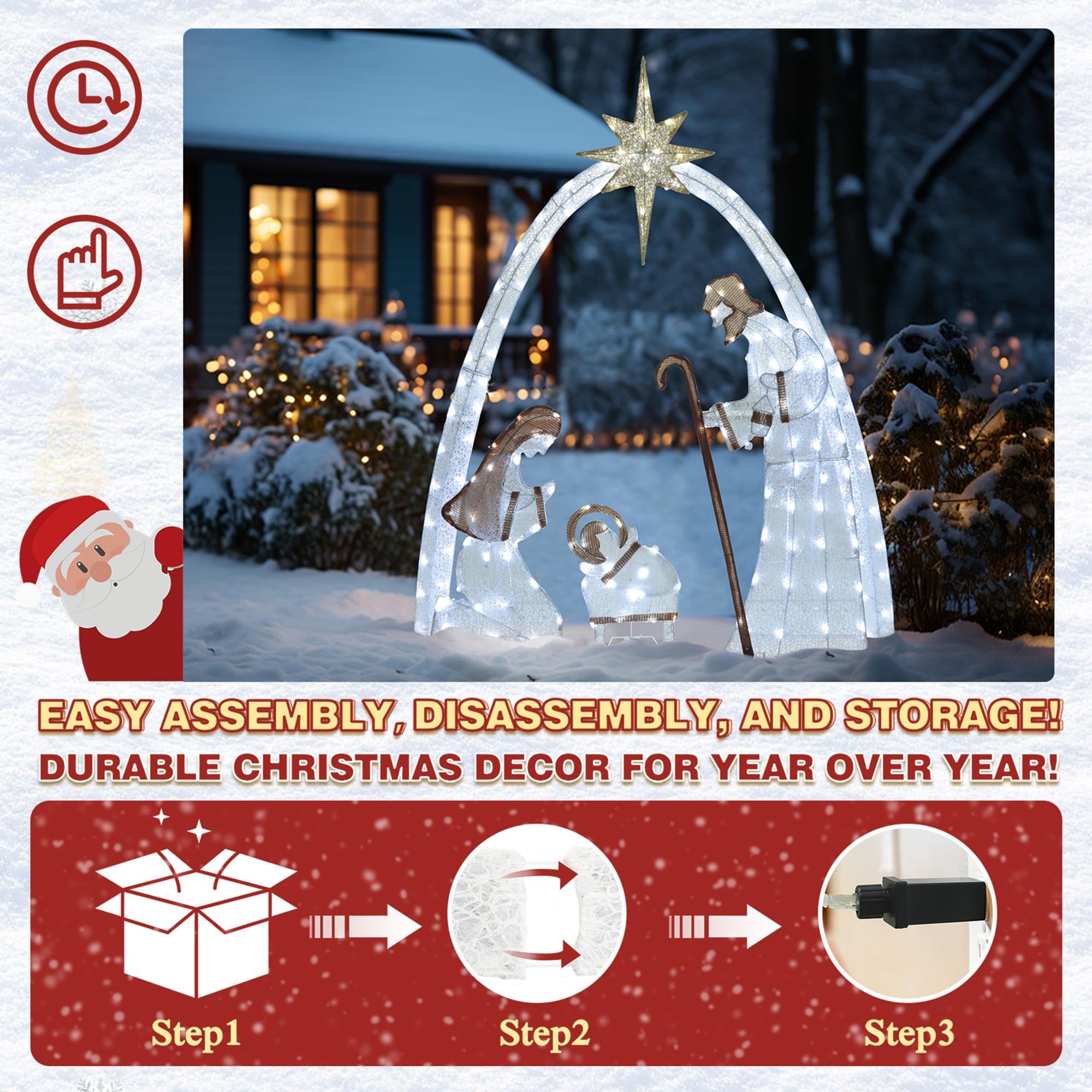 MUPATER Lighted Nativity Scene Outdoor Christmas Decoration, Christmas Holiday Yard Decor Nativity Set for Lawn, Yard Home Party