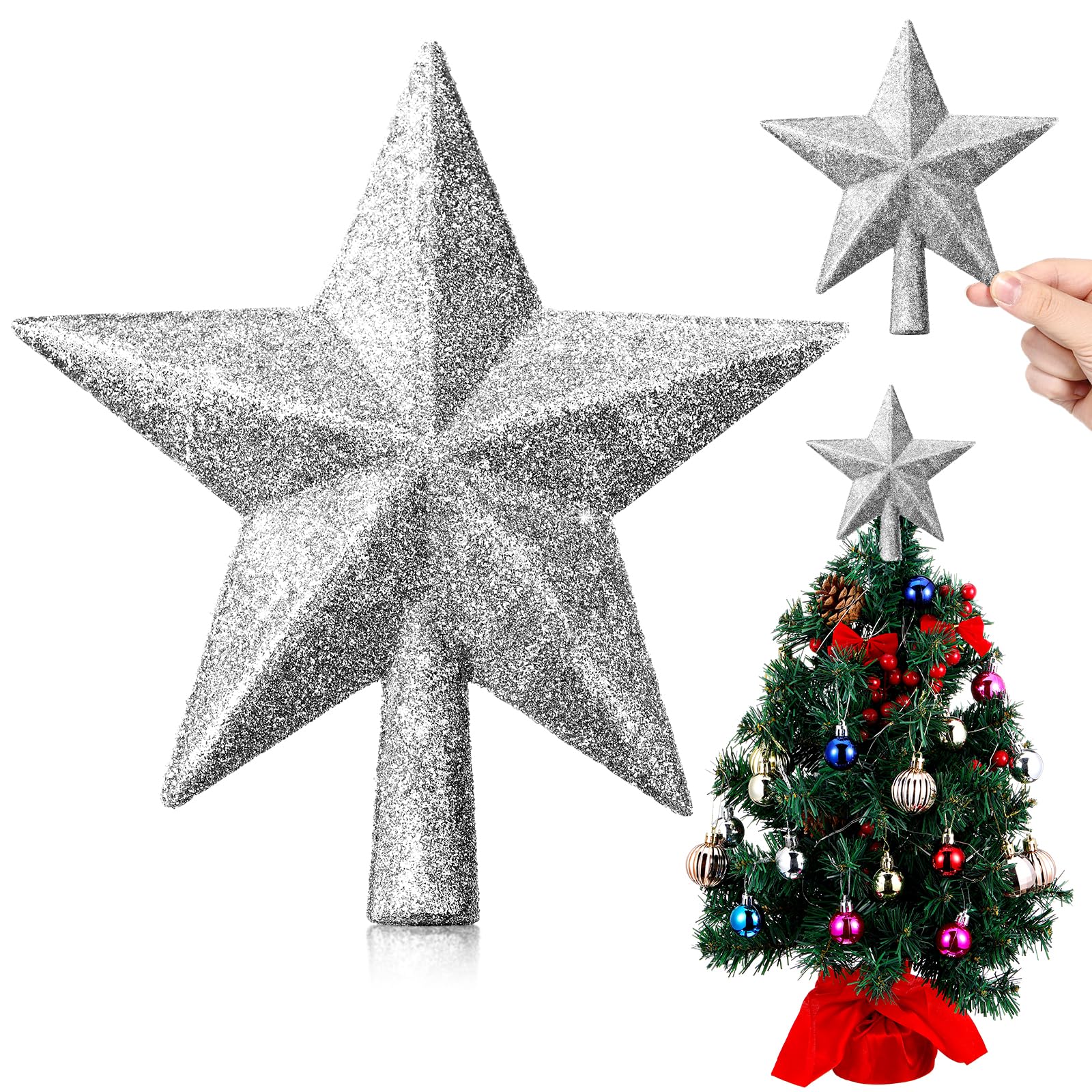 Hanaive 6 Inches Christmas Tree Topper Glitter Star Tree Topper Christmas Tree Decoration Treetop Decorative Star Ornaments for 