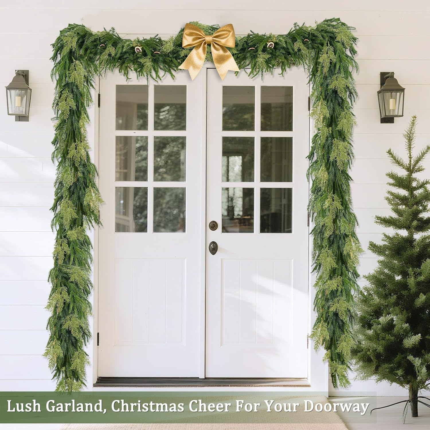 Thicker&Lush - Mixed Pine&Cedar - 6Ft by 12 Inch Christmas Garland Norfolk Pine Garland,Real Touch Cedar Garland,Realistic Soft