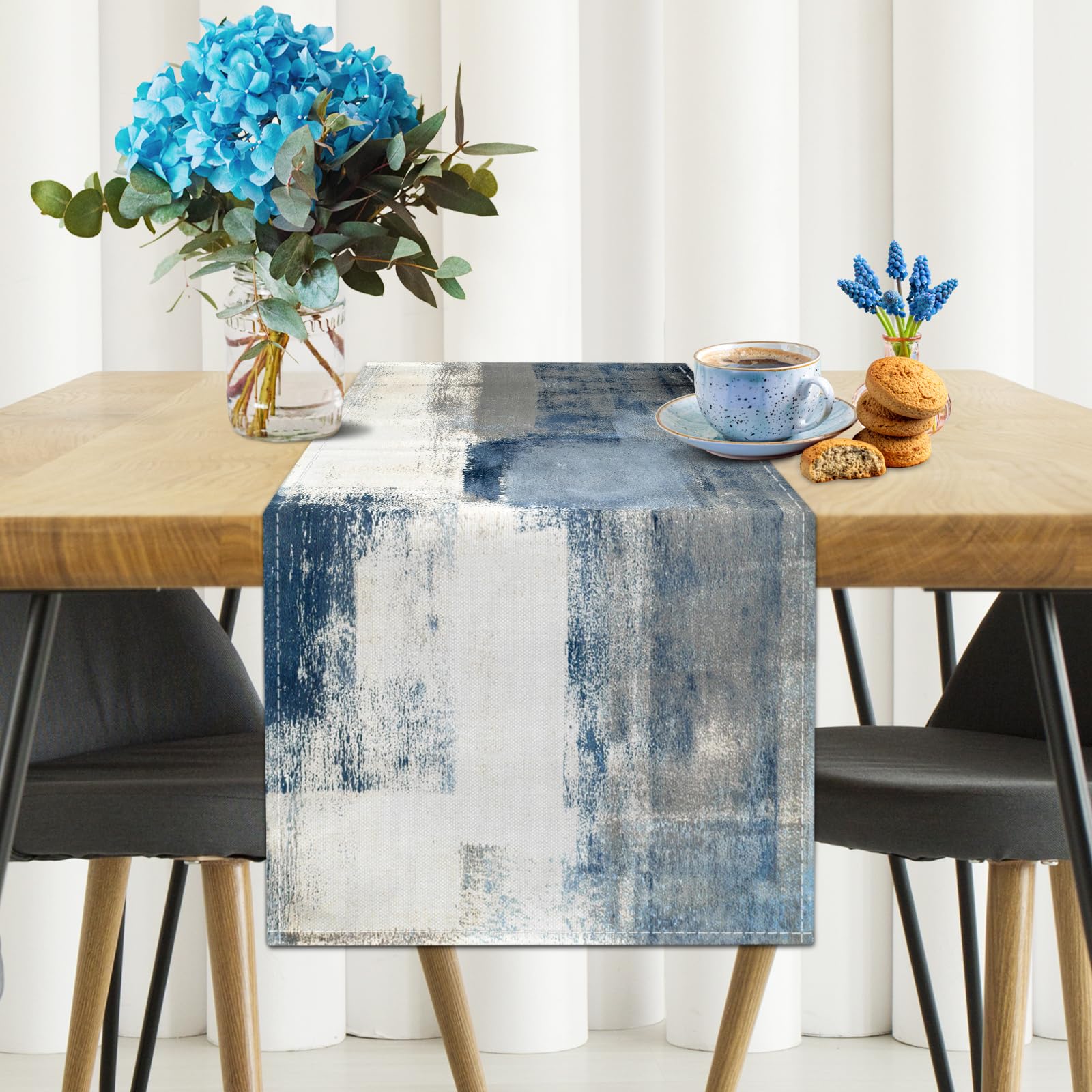 White Gray Table Runners Modern Art Farmhouse Linen Table Runners Dresser Scarves Retro Rustic Style for Party Kitchen Dining Ta