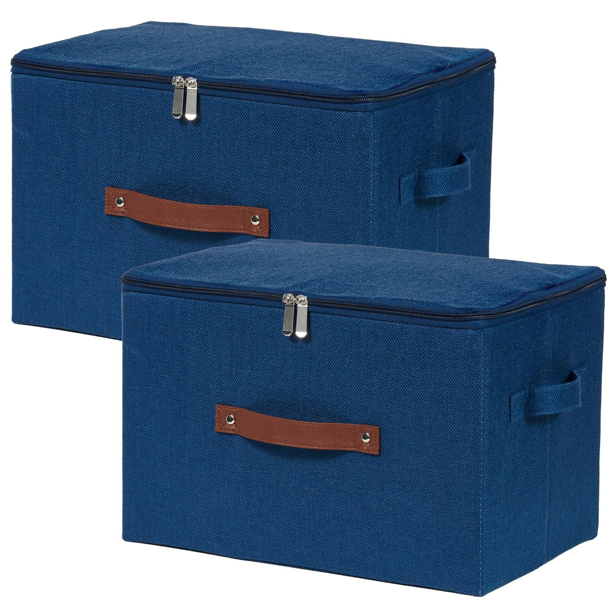 Vinnegenzz 2 Pack Storage Bins With Zipper Lid Cotton Linen Fabric Lidded Storage Baskets Boxes Foldable Washable Closet Shelf C
