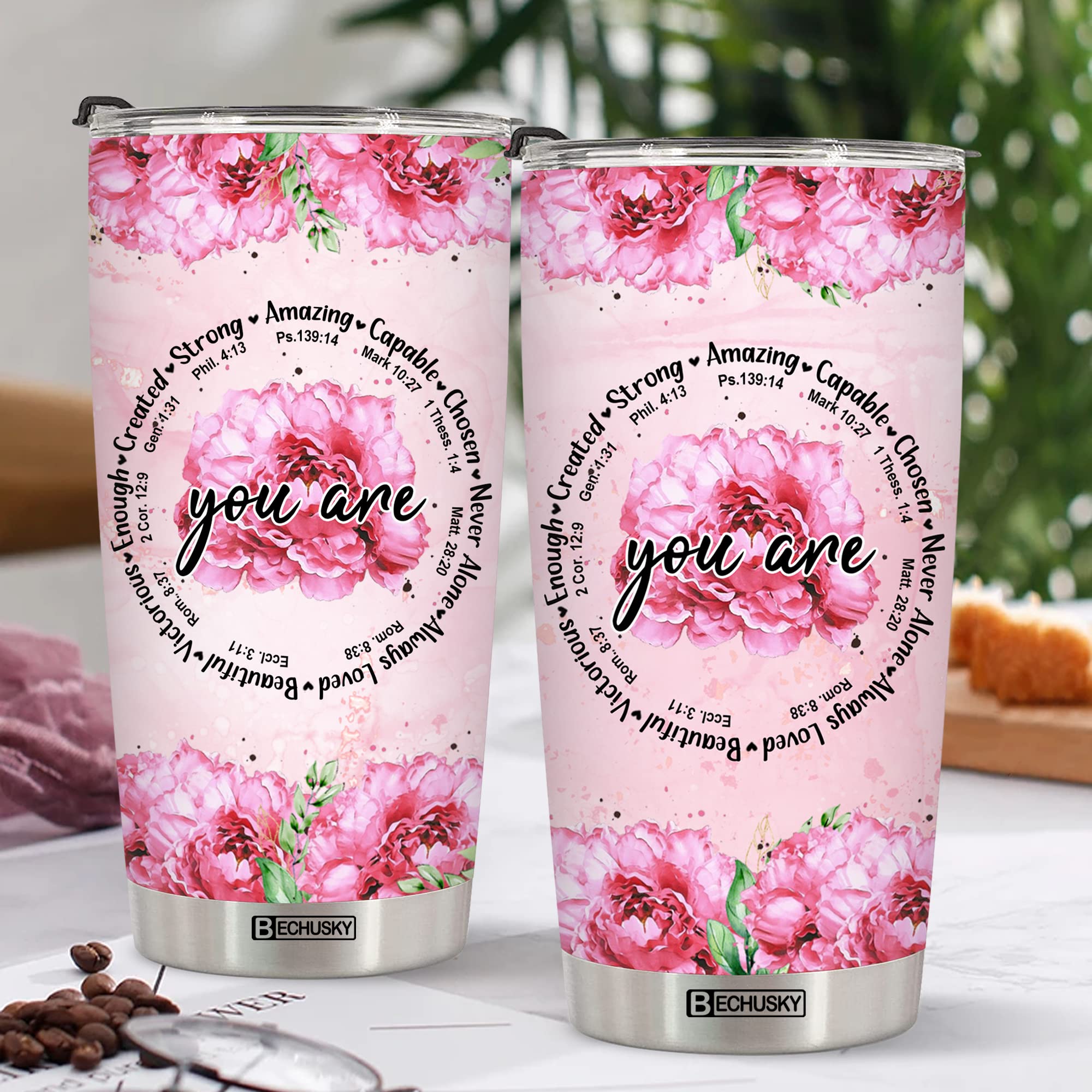 Bechusky Christian Tumbler Bible Verse Tumbler Christian Floral Christian Gifts For Women Faith Inspirational Gifts For Women Re